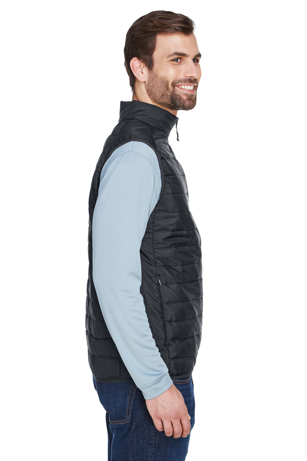 Core 365 CE702 Mens Prevail Packable Puffer Water Resistant Full Zip Vest Black Model Side