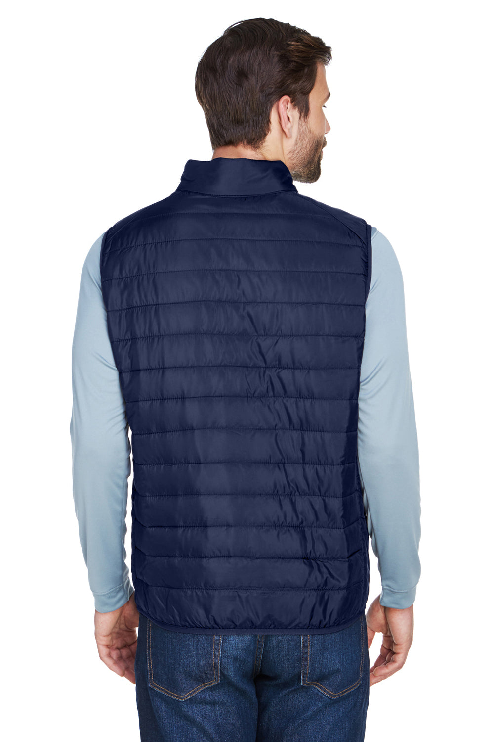 Core 365 CE702 Mens Prevail Packable Puffer Water Resistant Full Zip Vest Classic Navy Blue Model Back