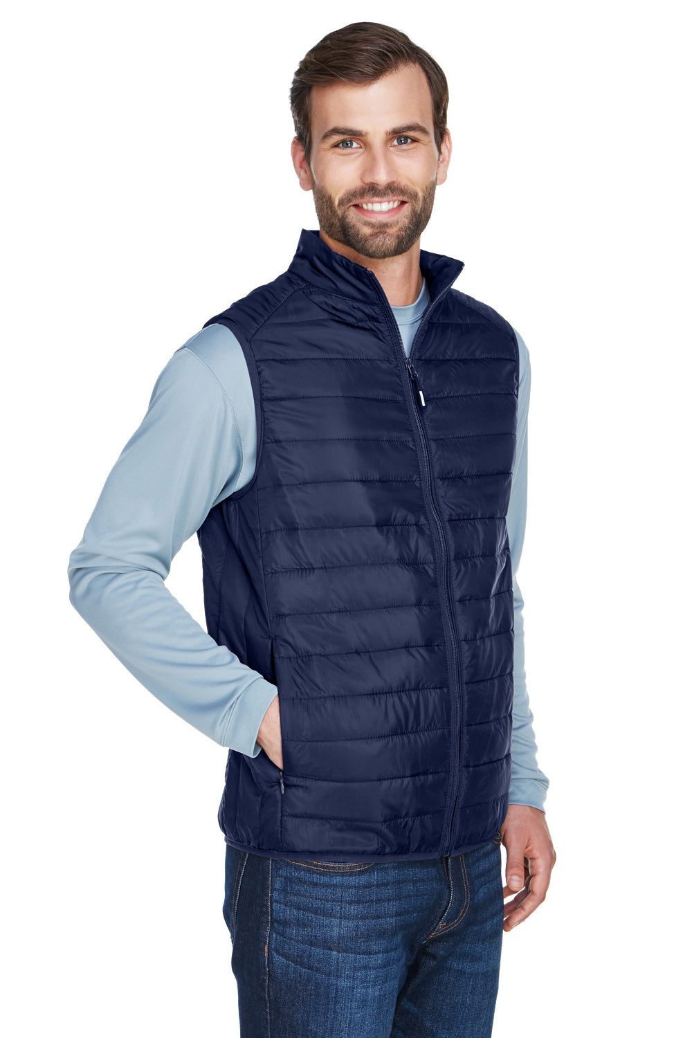 Core 365 CE702 Mens Prevail Packable Puffer Water Resistant Full Zip Vest Classic Navy Blue Model 3q