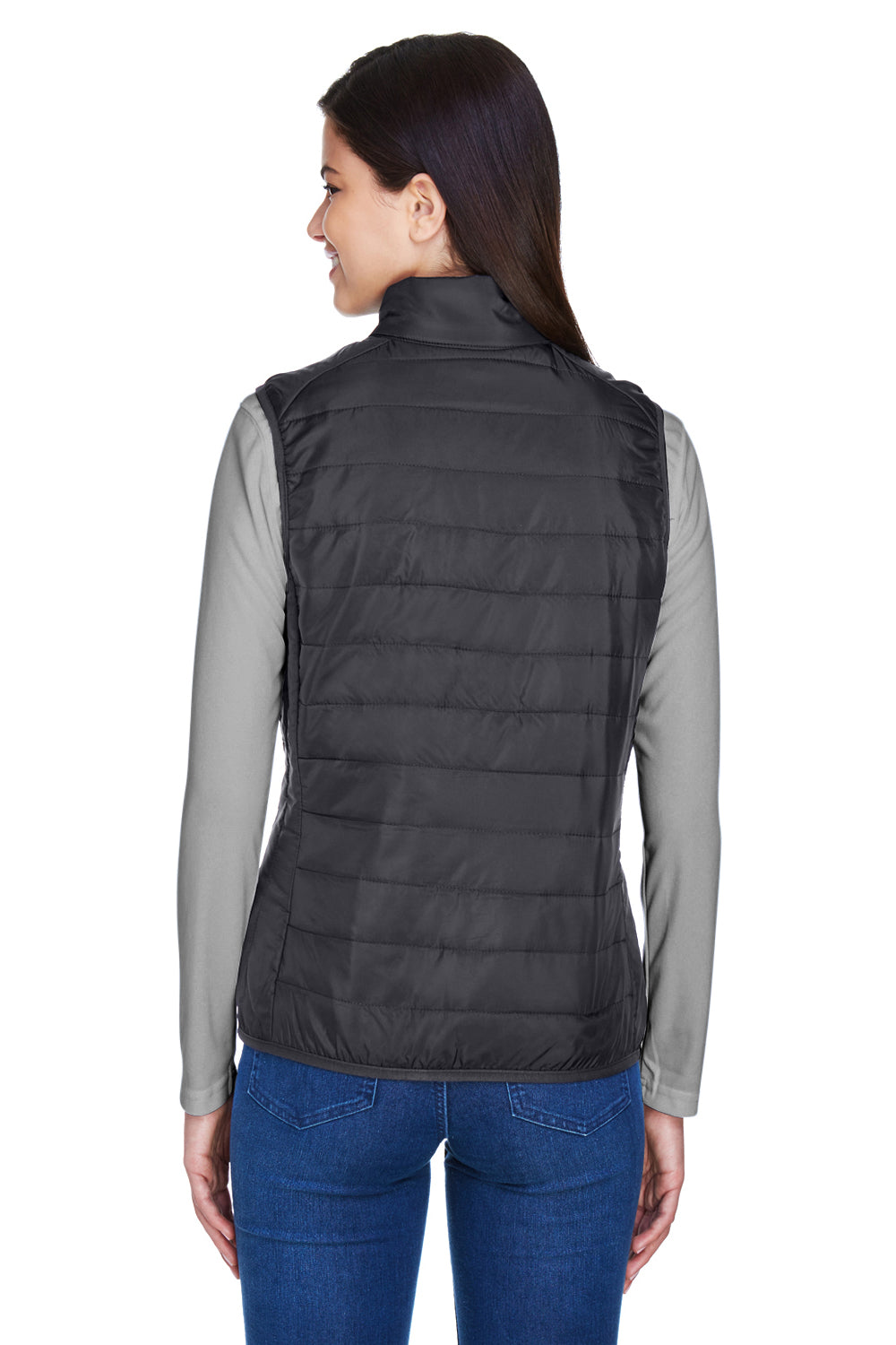 Core 365 CE702W Womens Prevail Packable Puffer Water Resistant Full Zip Vest Carbon Grey Model Back
