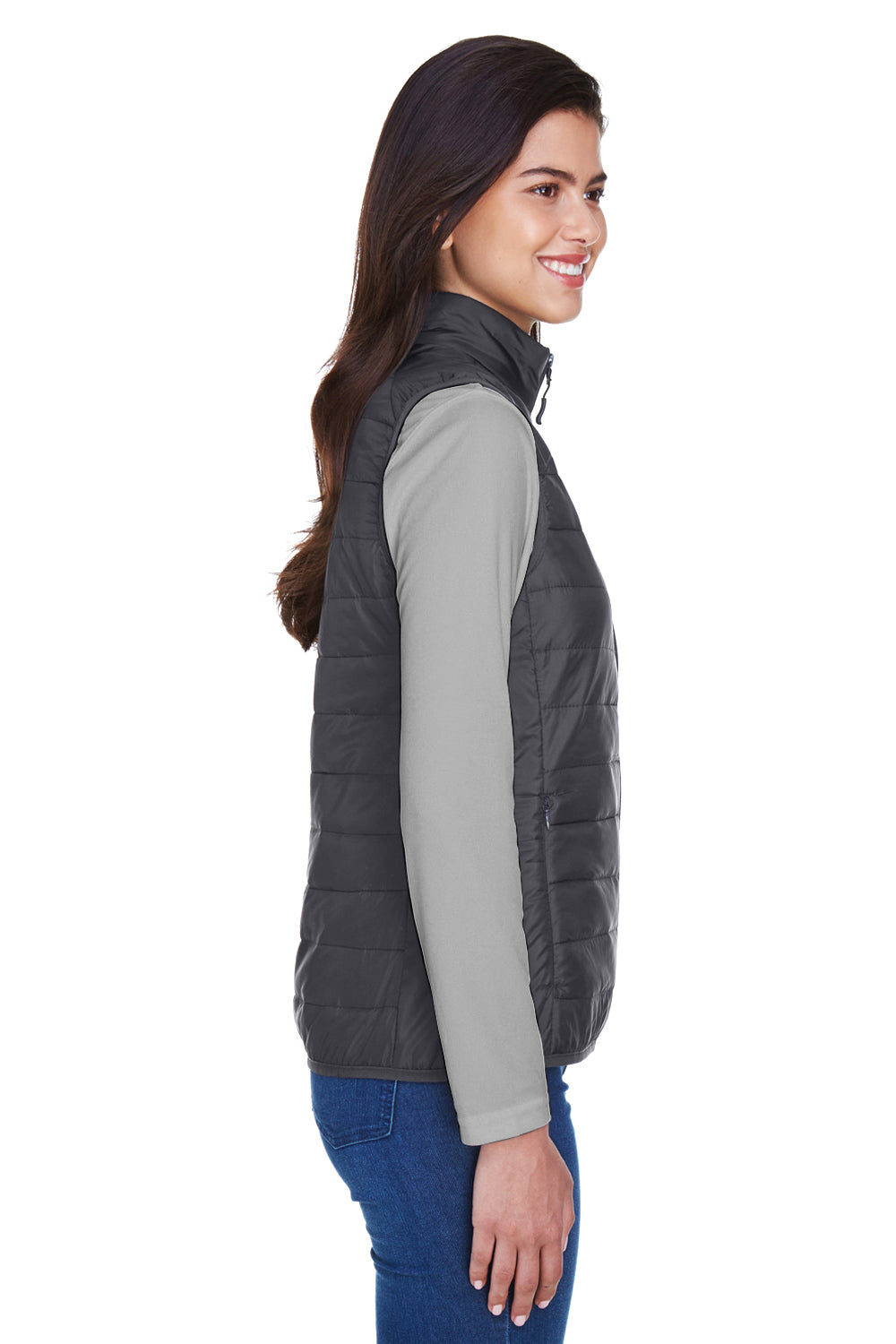 Core 365 CE702W Womens Prevail Packable Puffer Water Resistant Full Zip Vest Carbon Grey Model Side
