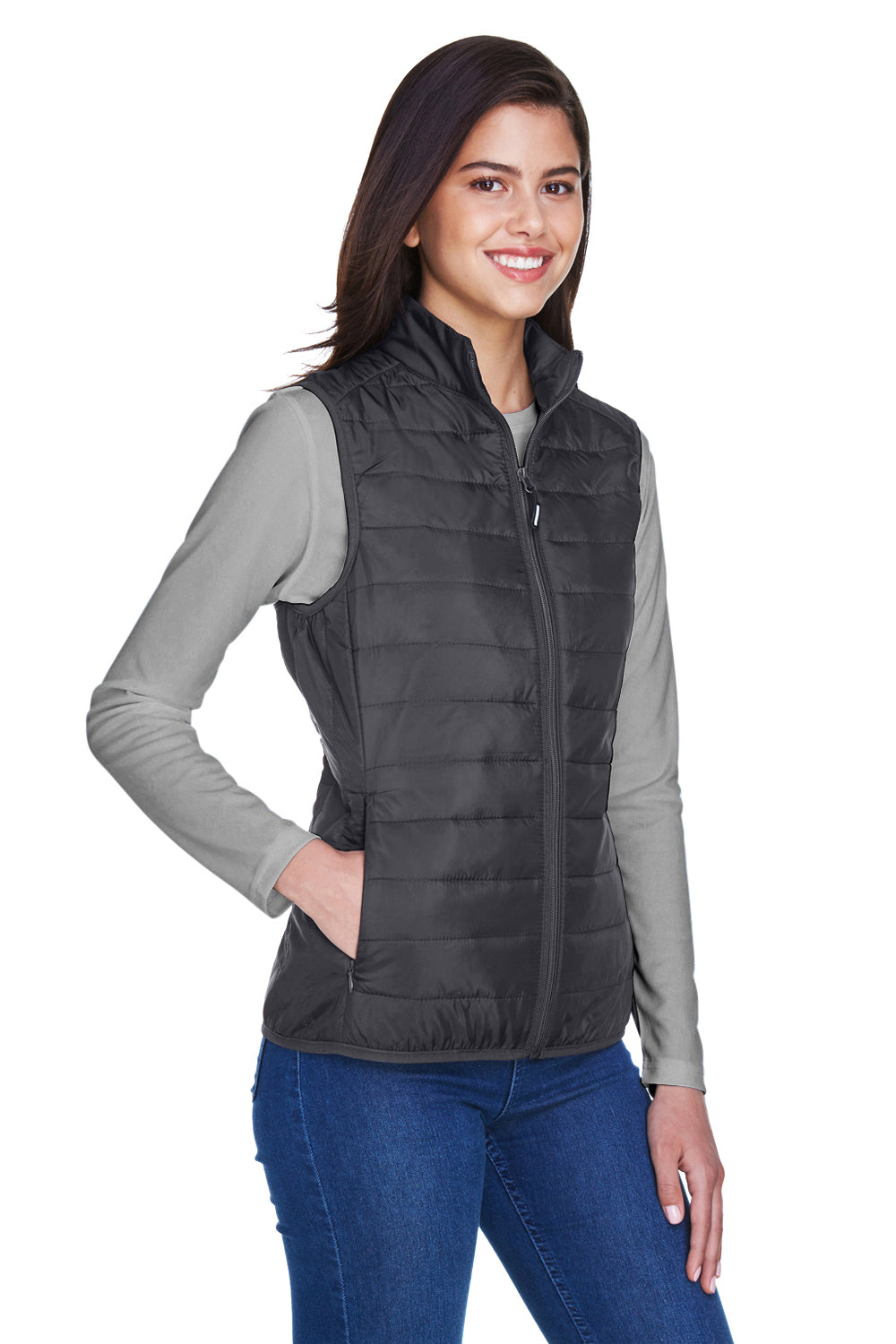 Core 365 CE702W Womens Prevail Packable Puffer Water Resistant Full Zip Vest Carbon Grey Model 3q