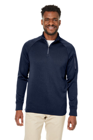 Core 365 CE801 Mens Fusion ChromaSoft Anti Static Fleece 1/4 Zip Sweatshirt w/ Pocket Classic Navy Blue Model Front