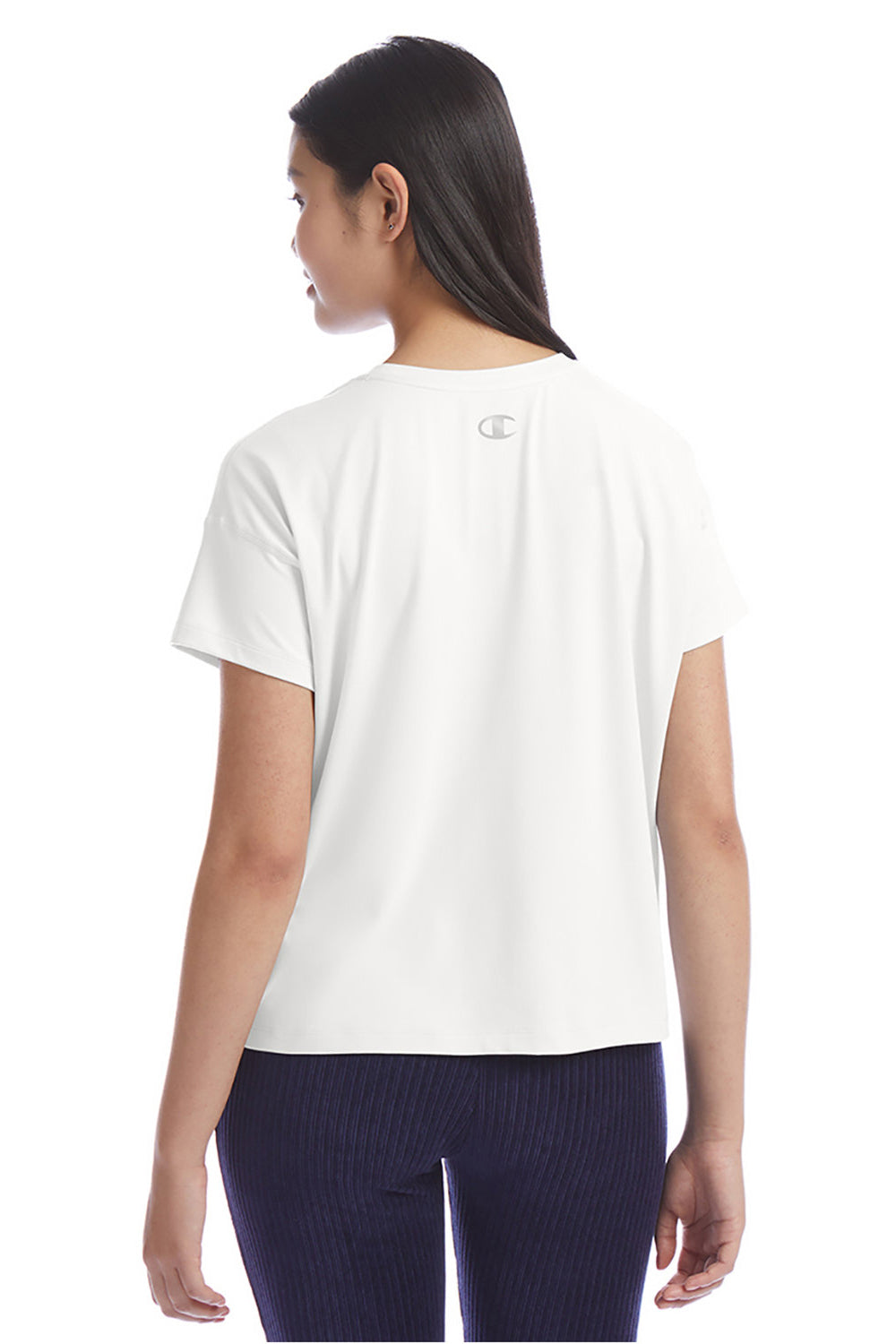 Champion CHP130 Womens Sport Soft Touch Short Sleeve Crewneck T-Shirt White Model Back