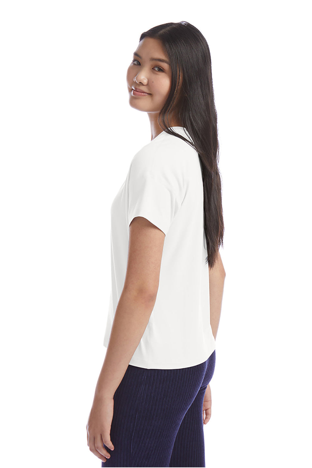 Champion CHP130 Womens Sport Soft Touch Short Sleeve Crewneck T-Shirt White Model Side