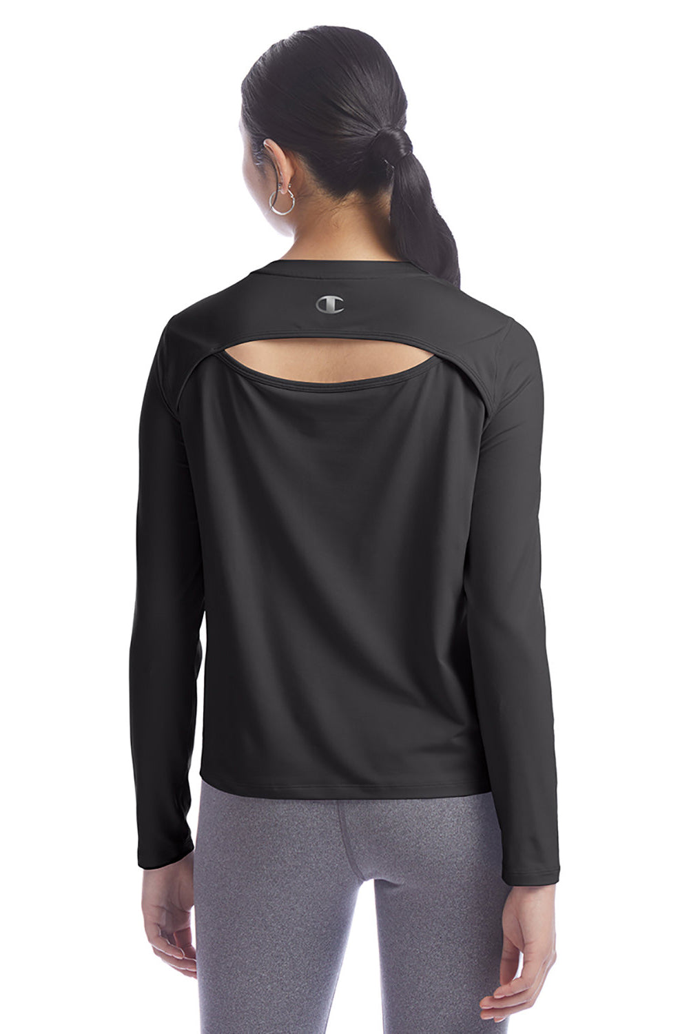 Champion CHP140 Womens Sport Soft Touch Long Sleeve Crewneck T-Shirt Black Model Back