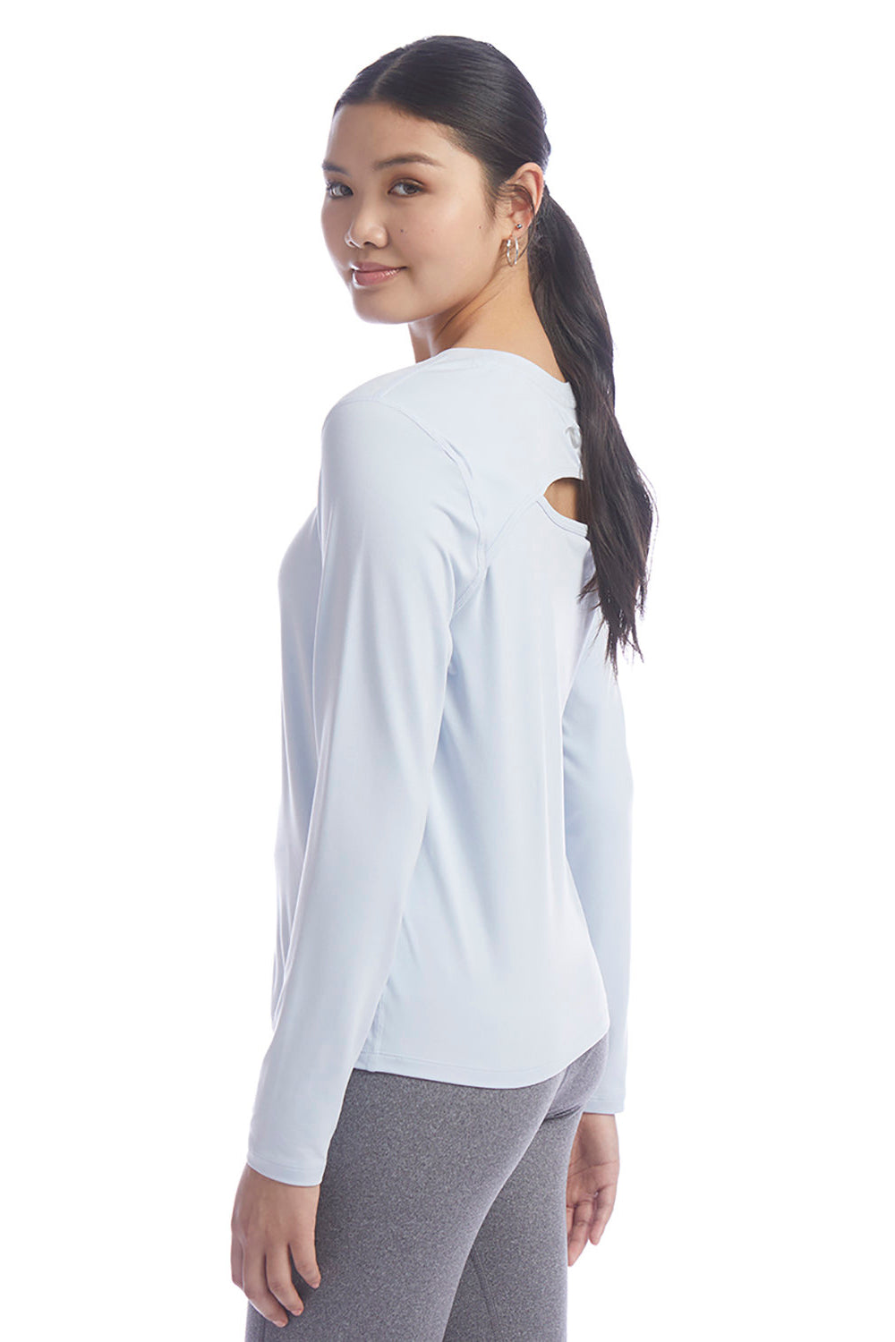 Champion CHP140 Womens Sport Soft Touch Long Sleeve Crewneck T-Shirt Collage Blue Model 3q