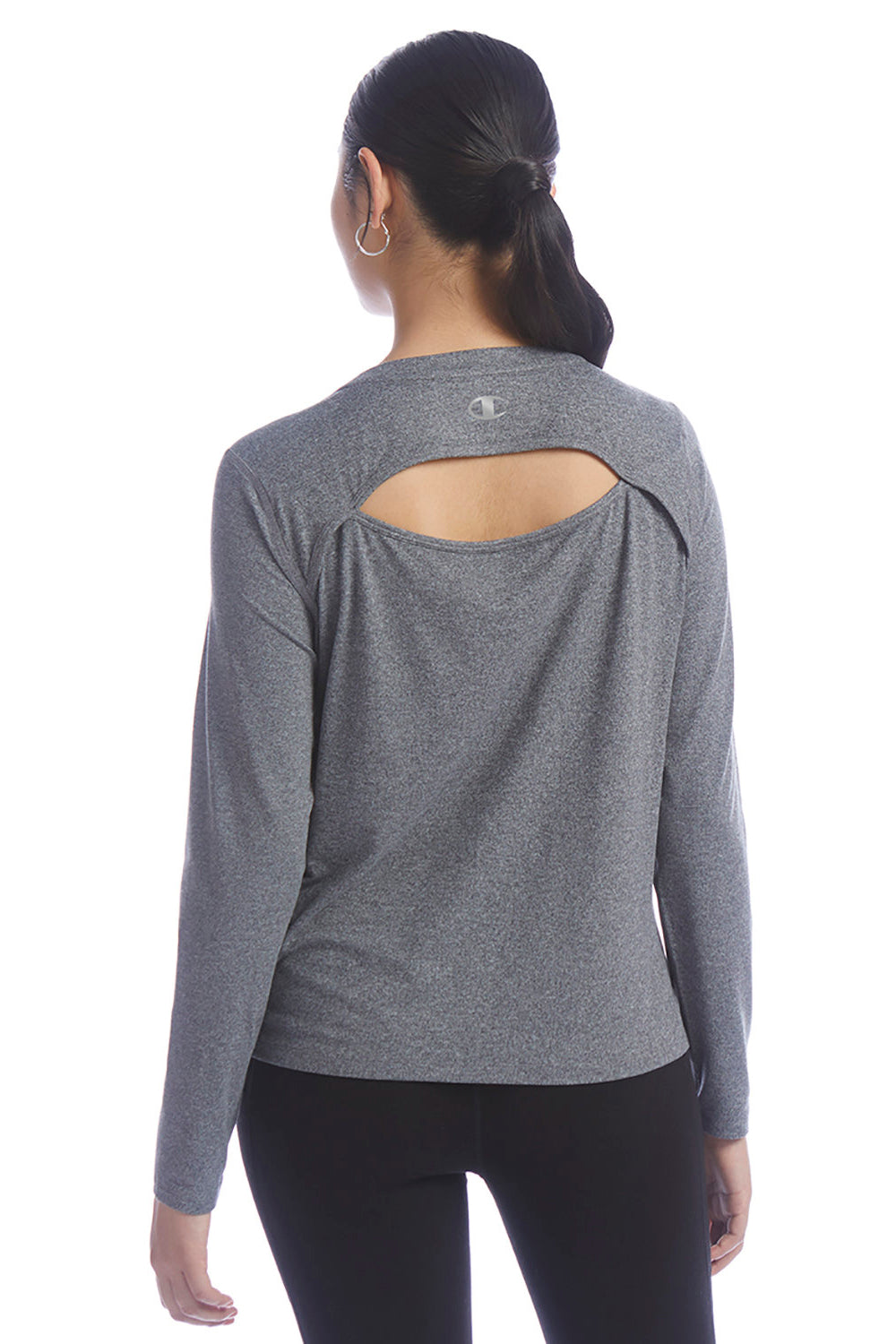 Champion CHP140 Womens Sport Soft Touch Long Sleeve Crewneck T-Shirt Heather Grey Model Back