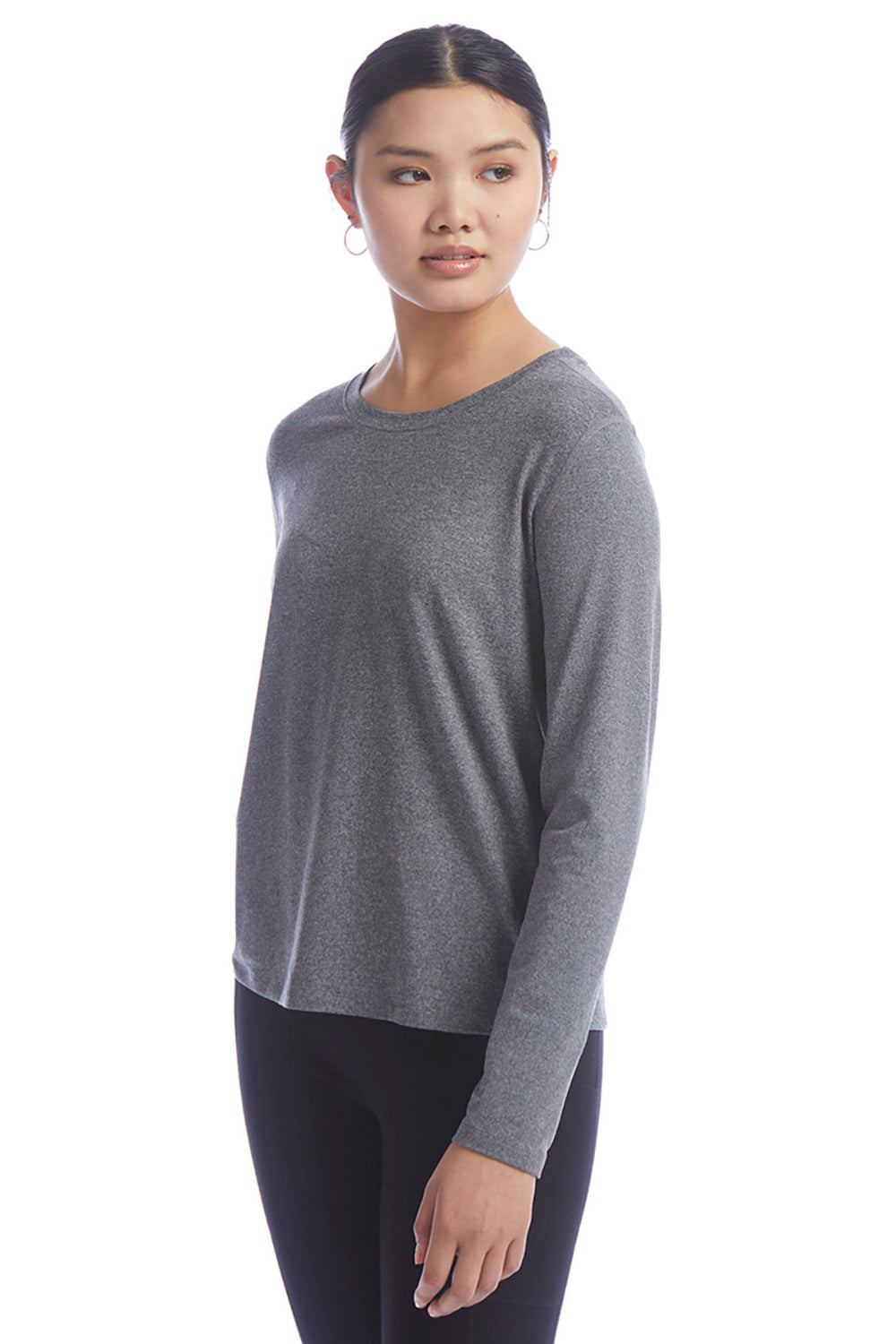 Champion CHP140 Womens Sport Soft Touch Long Sleeve Crewneck T-Shirt Heather Grey Model 3q