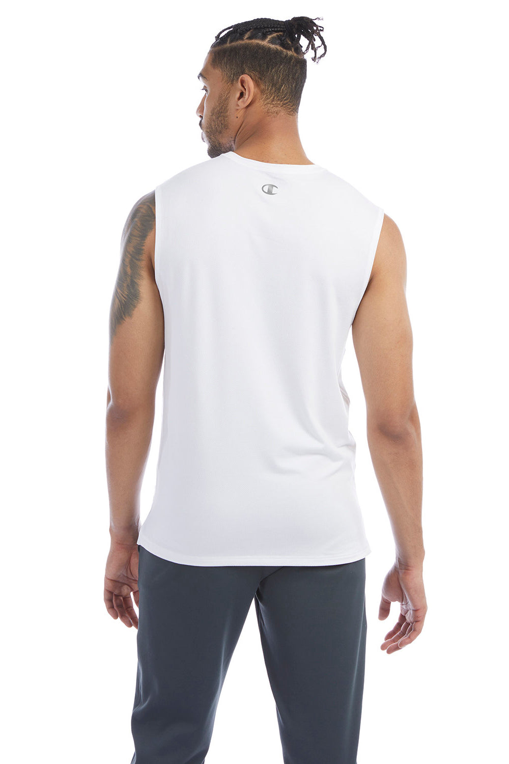 Champion CHP170 Mens Sport Muscle Tank Top White Model Back