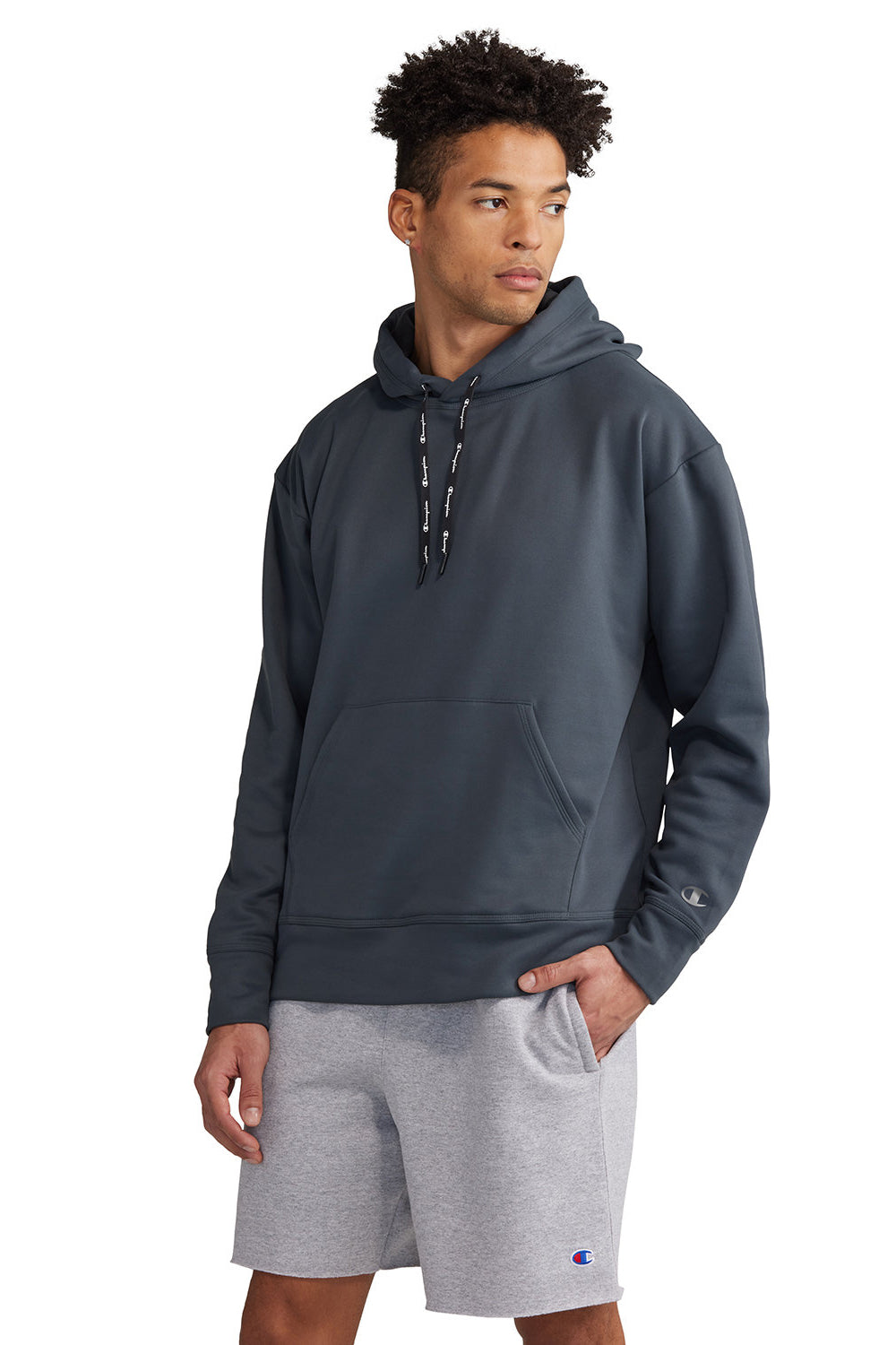 Champion CHP180 Mens Sport Hooded Sweatshirt Hoodie w/ Pouch Pocket Stealth Grey Model Front