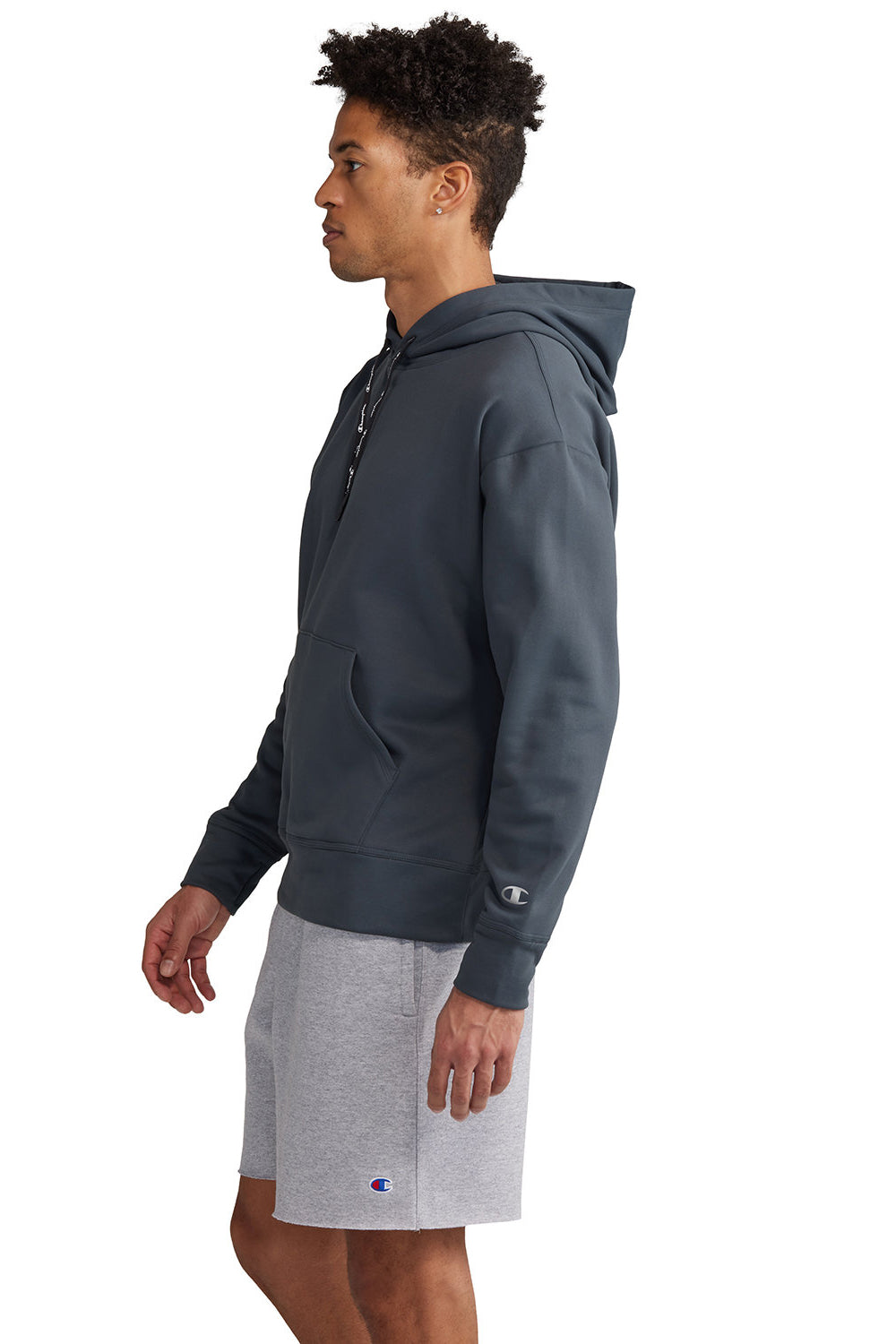 Champion CHP180 Mens Sport Hooded Sweatshirt Hoodie w/ Pouch Pocket Stealth Grey Model Side