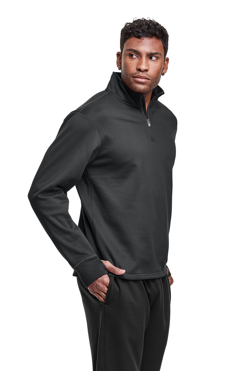 Champion CHP190 Mens Sport 1/4 Zip Sweatshirt Stealth Grey Model Side