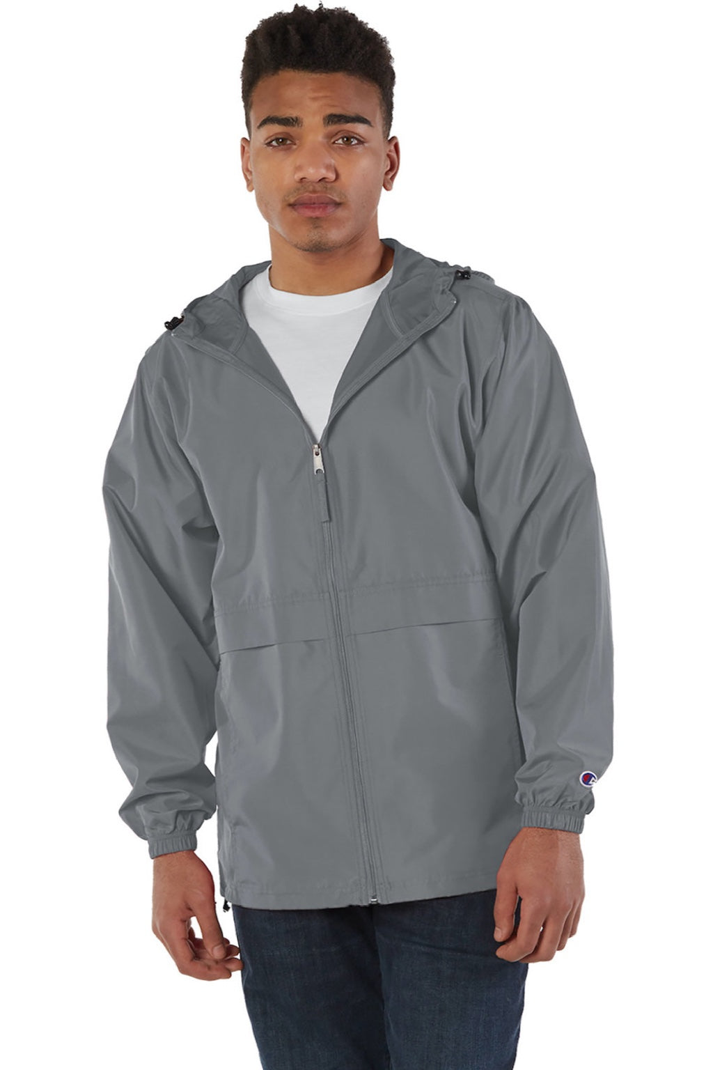 Champion CO125 Mens Wind & Water Resistant Full Zip Hooded Anorak Jacket Graphite Grey Model Front