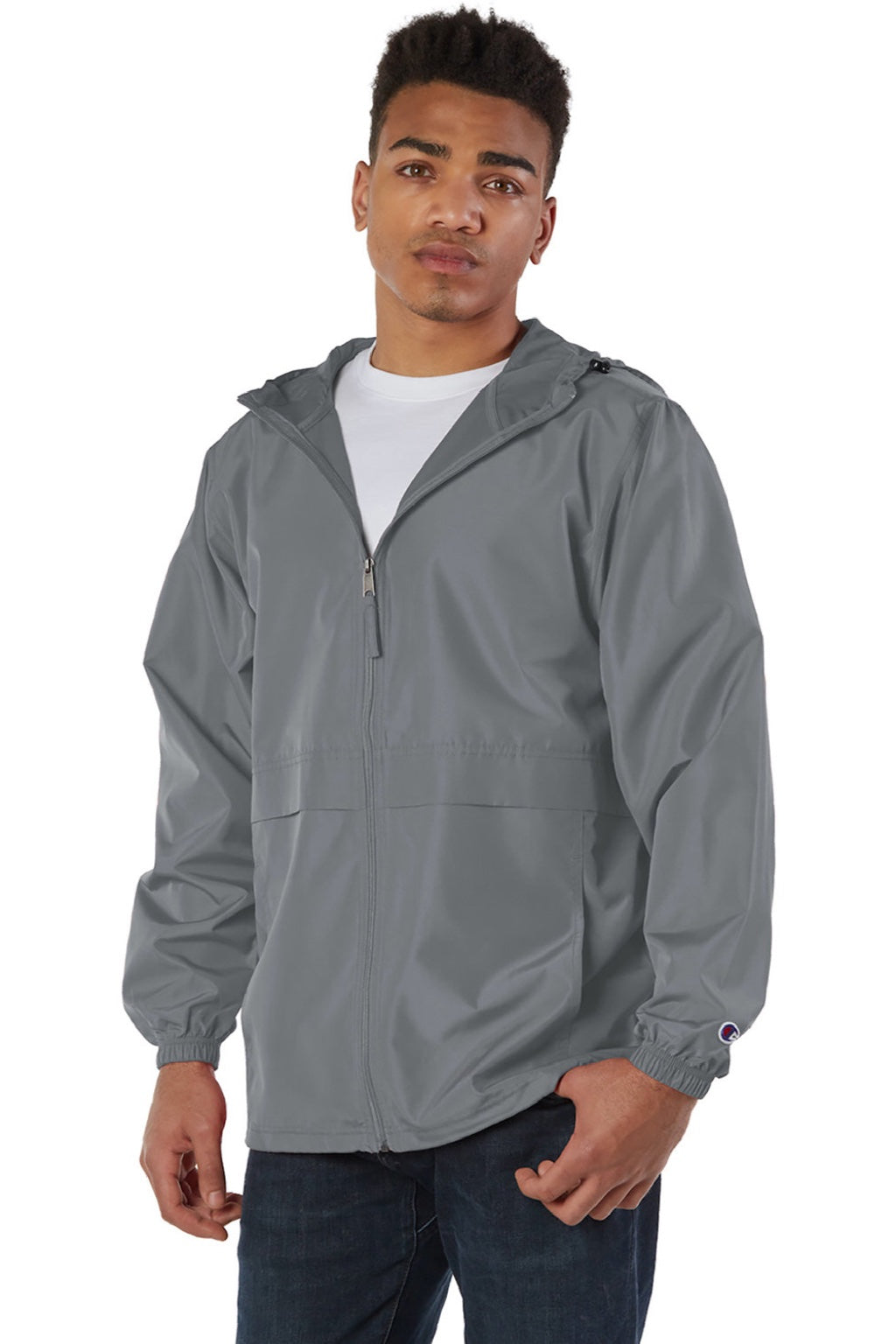 Champion CO125 Mens Wind & Water Resistant Full Zip Hooded Anorak Jacket Graphite Grey Model 3q