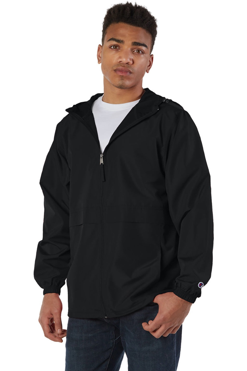 Champion CO125 Mens Wind & Water Resistant Full Zip Hooded Anorak Jacket Black Model 3q