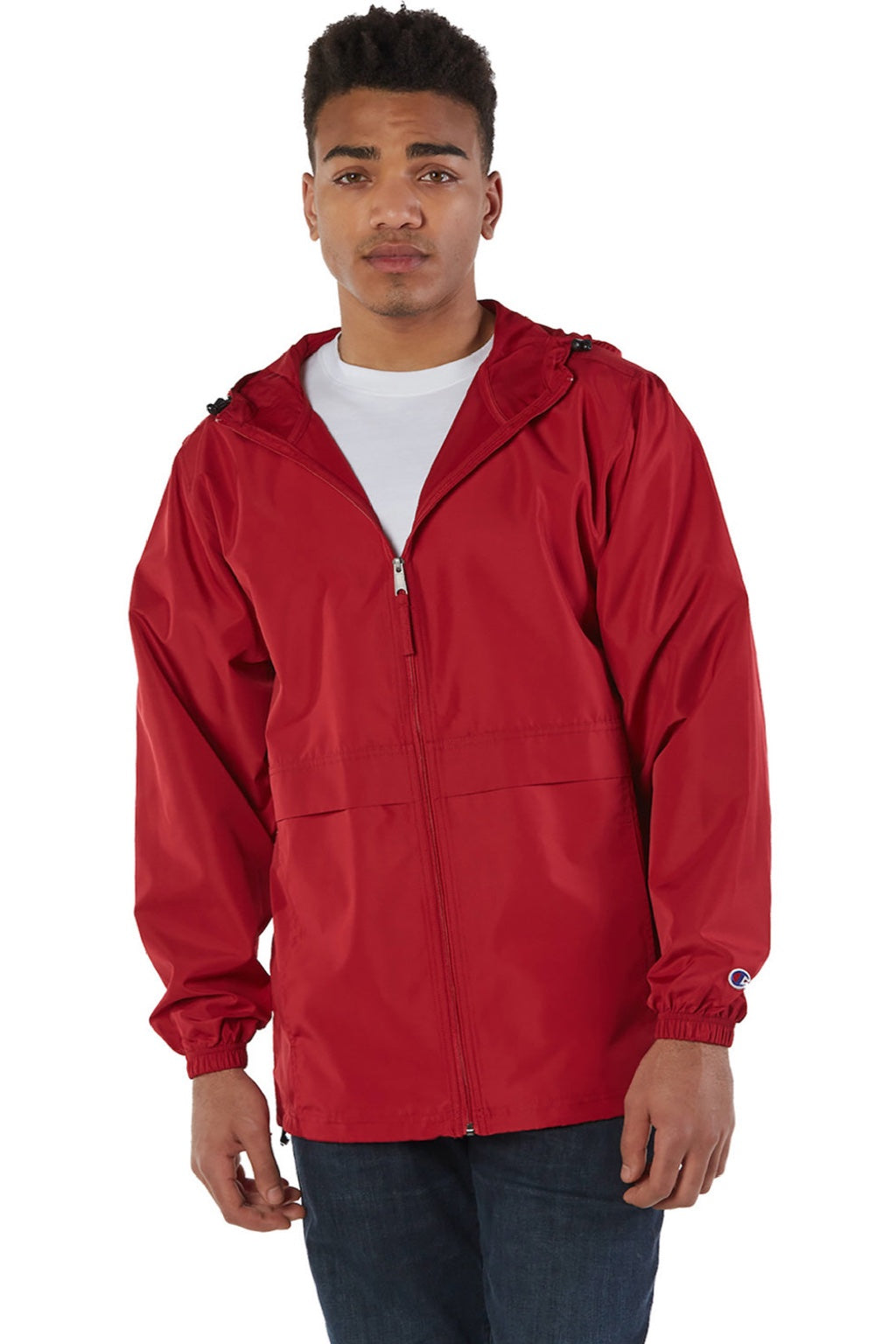 Champion CO125 Mens Wind & Water Resistant Full Zip Hooded Anorak Jacket Scarlet Red Model Front