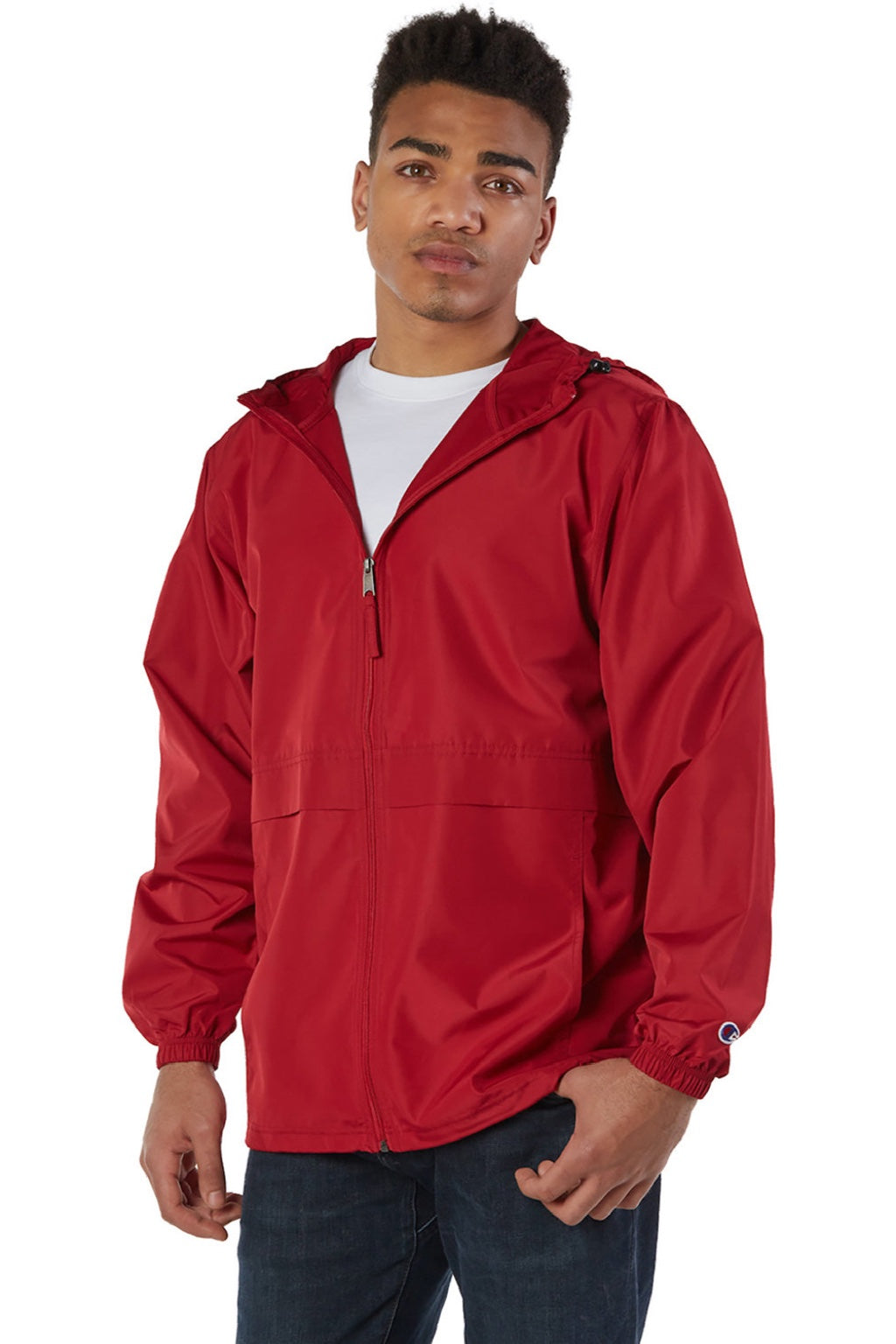 Champion CO125 Mens Wind & Water Resistant Full Zip Hooded Anorak Jacket Scarlet Red Model 3q