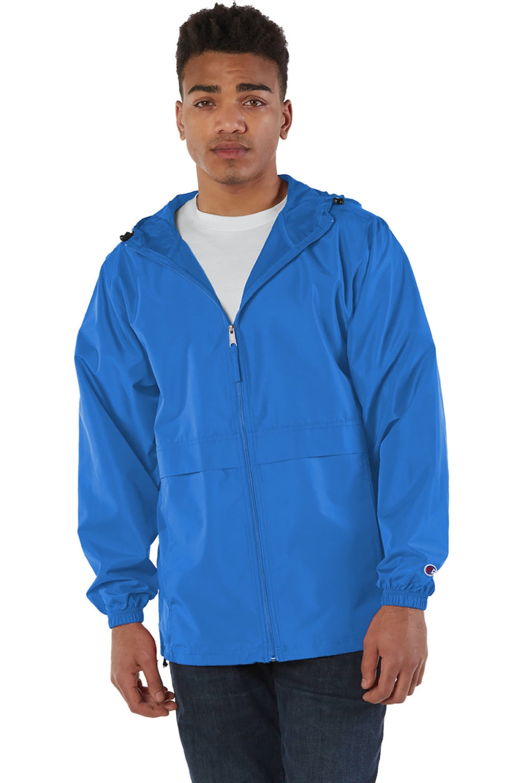 Champion CO125 Mens Wind & Water Resistant Full Zip Hooded Anorak Jacket Royal Blue Model Front