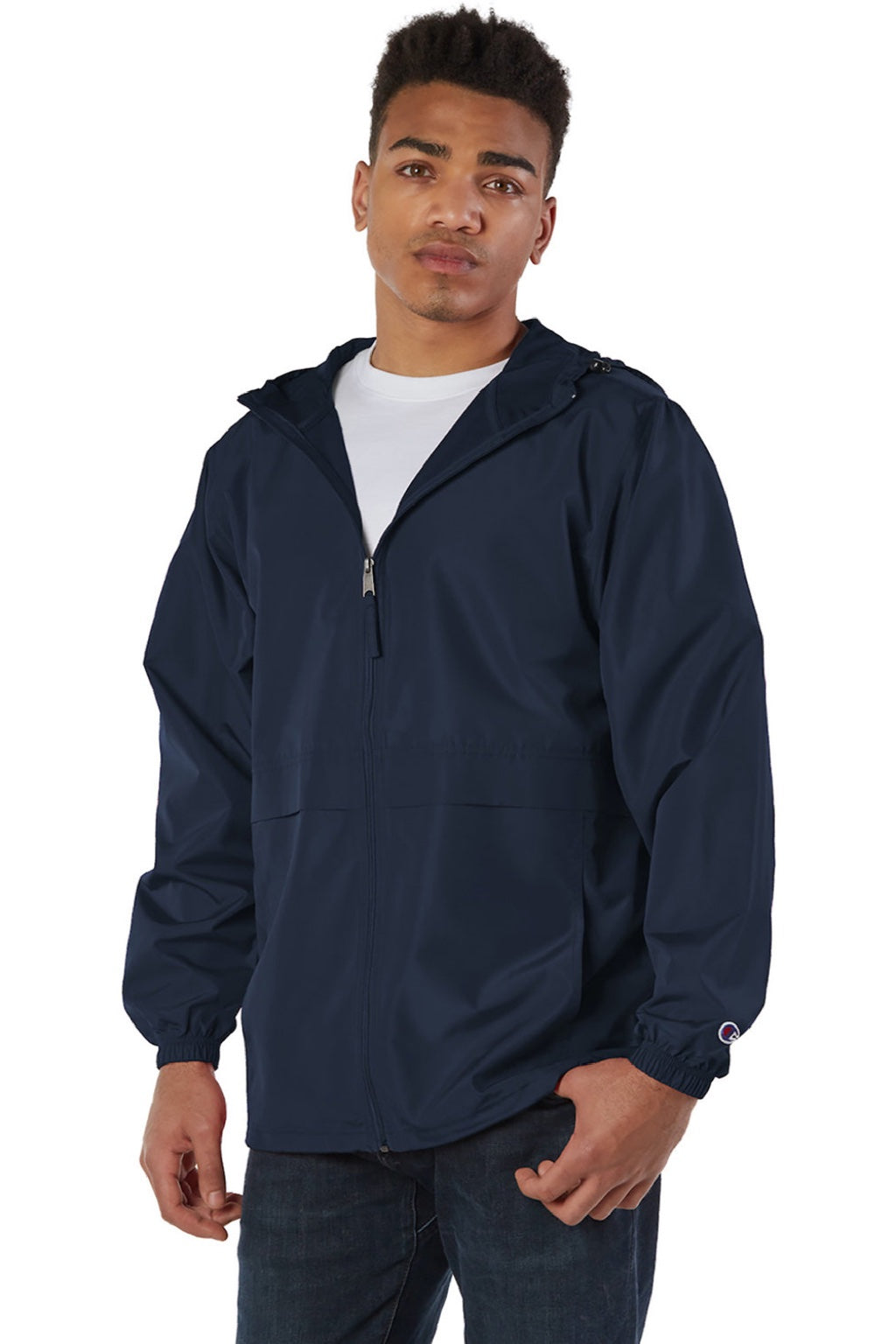 Champion CO125 Mens Wind & Water Resistant Full Zip Hooded Anorak Jacket Navy Blue Model 3q