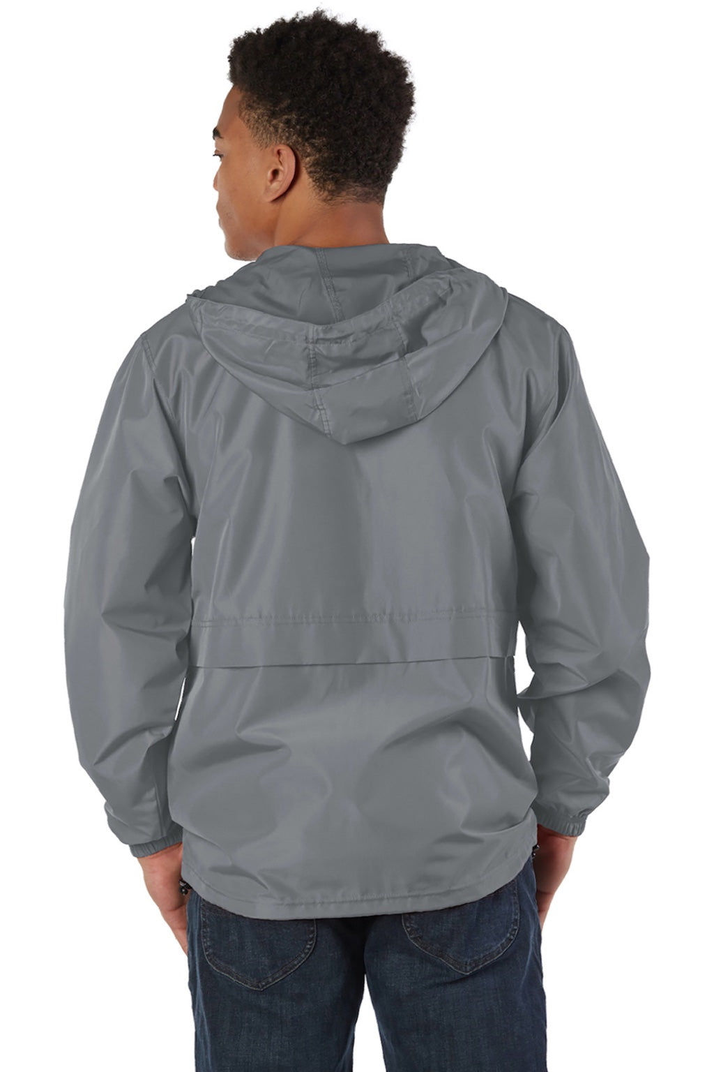 Champion CO125 Mens Wind & Water Resistant Full Zip Hooded Anorak Jacket Graphite Grey Model Back