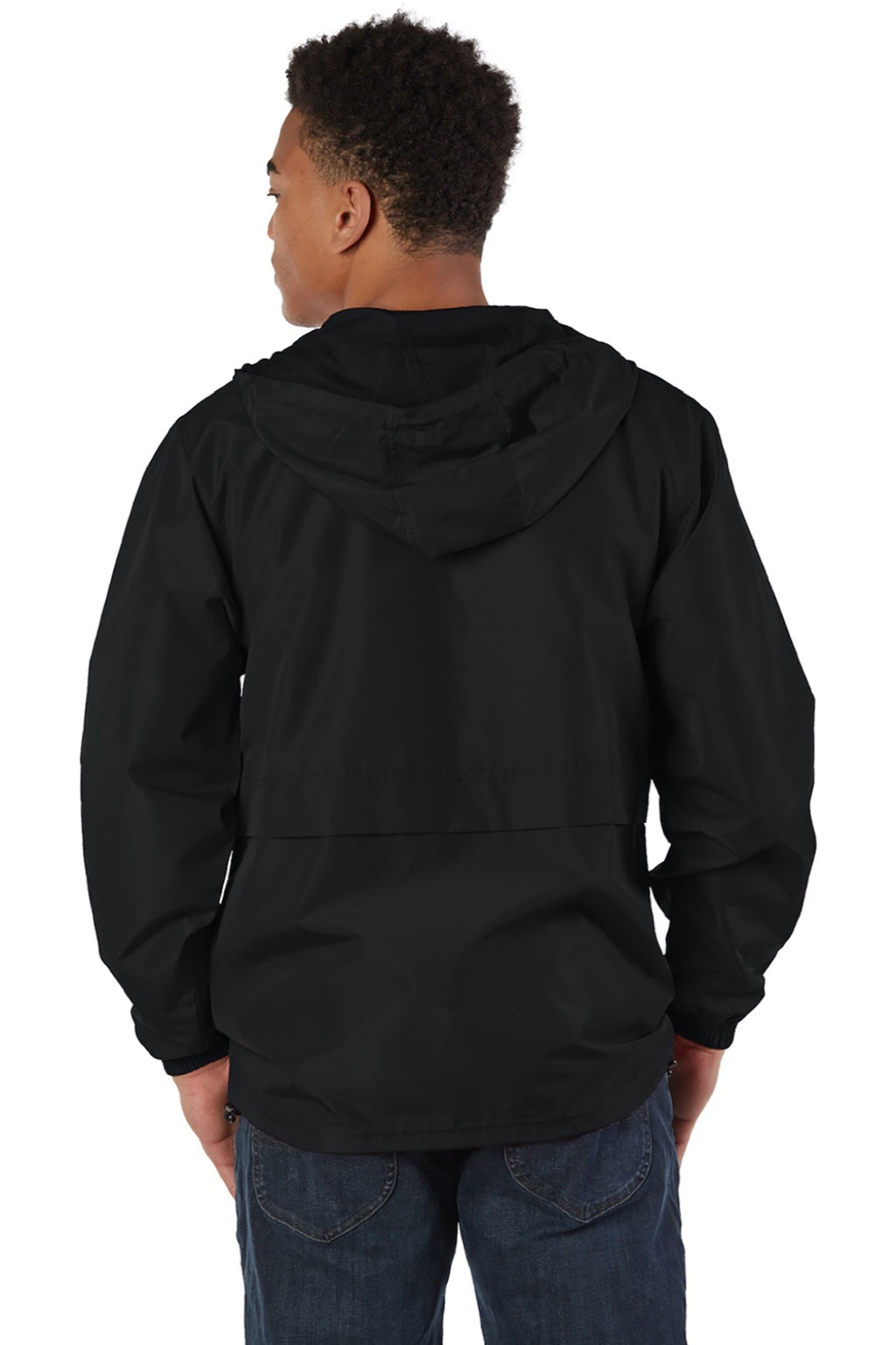 Champion CO125 Mens Wind & Water Resistant Full Zip Hooded Anorak Jacket Black Model Back