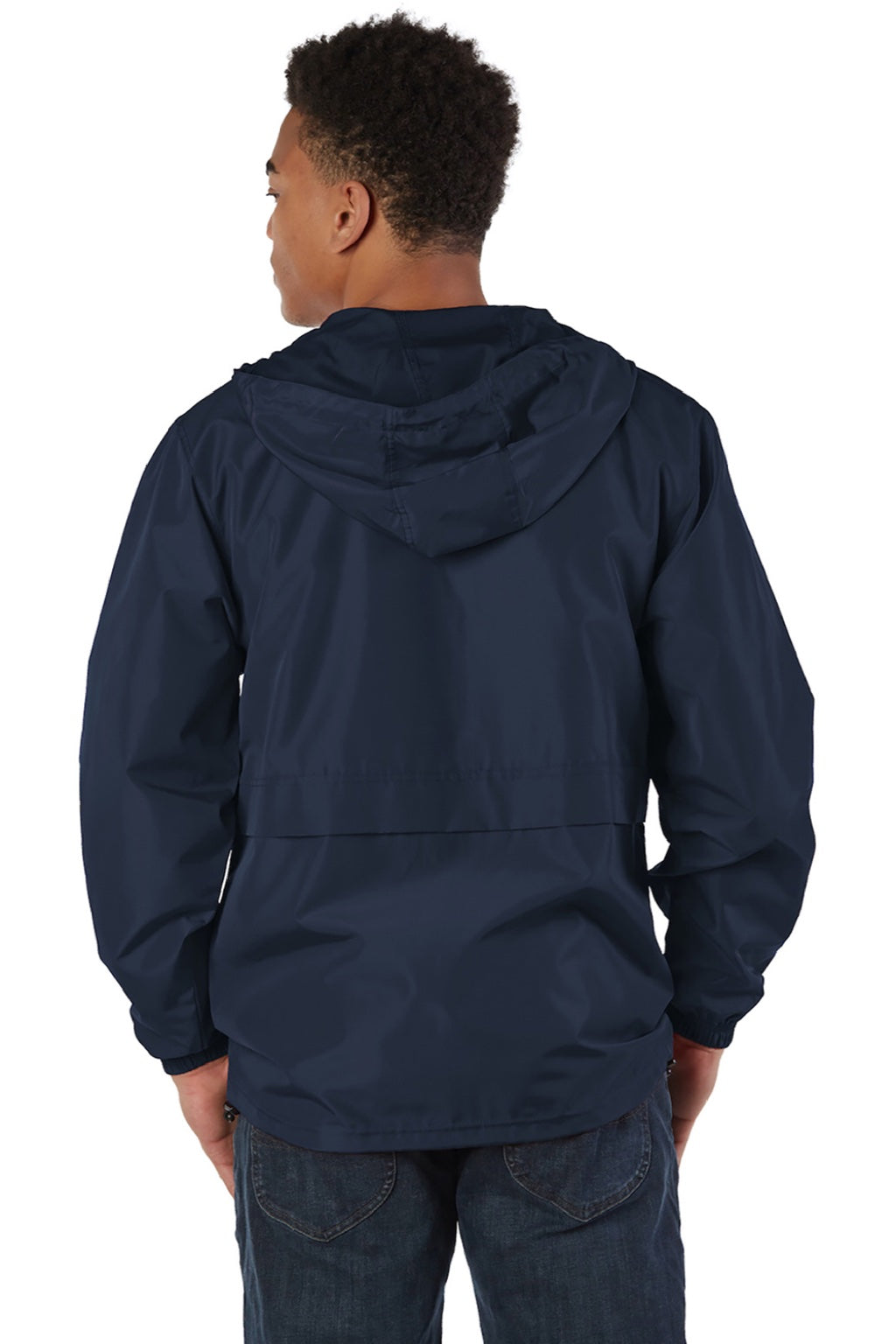 Champion CO125 Mens Wind & Water Resistant Full Zip Hooded Anorak Jacket Navy Blue Model Back