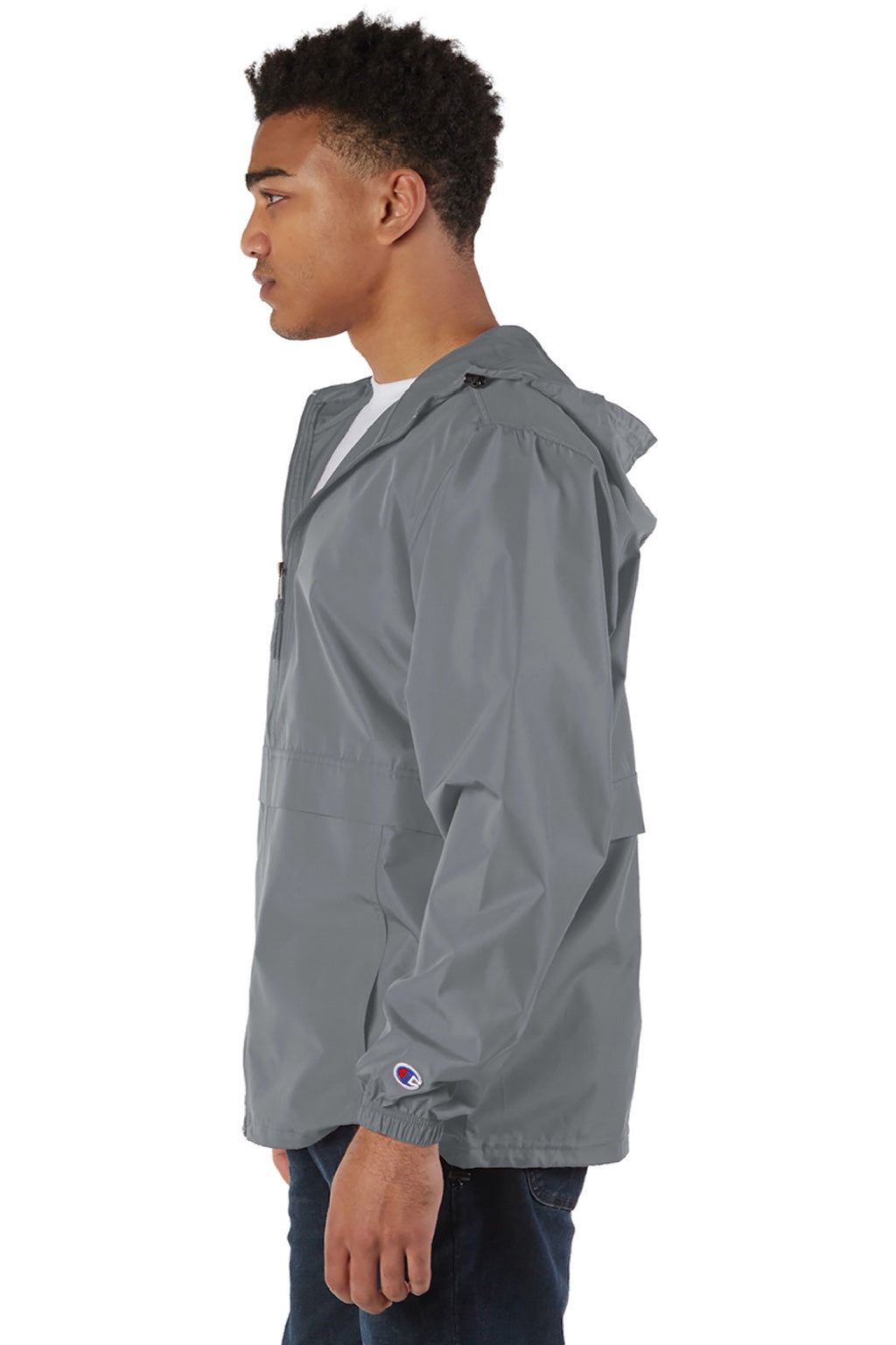 Champion CO125 Mens Wind & Water Resistant Full Zip Hooded Anorak Jacket Graphite Grey Model Side
