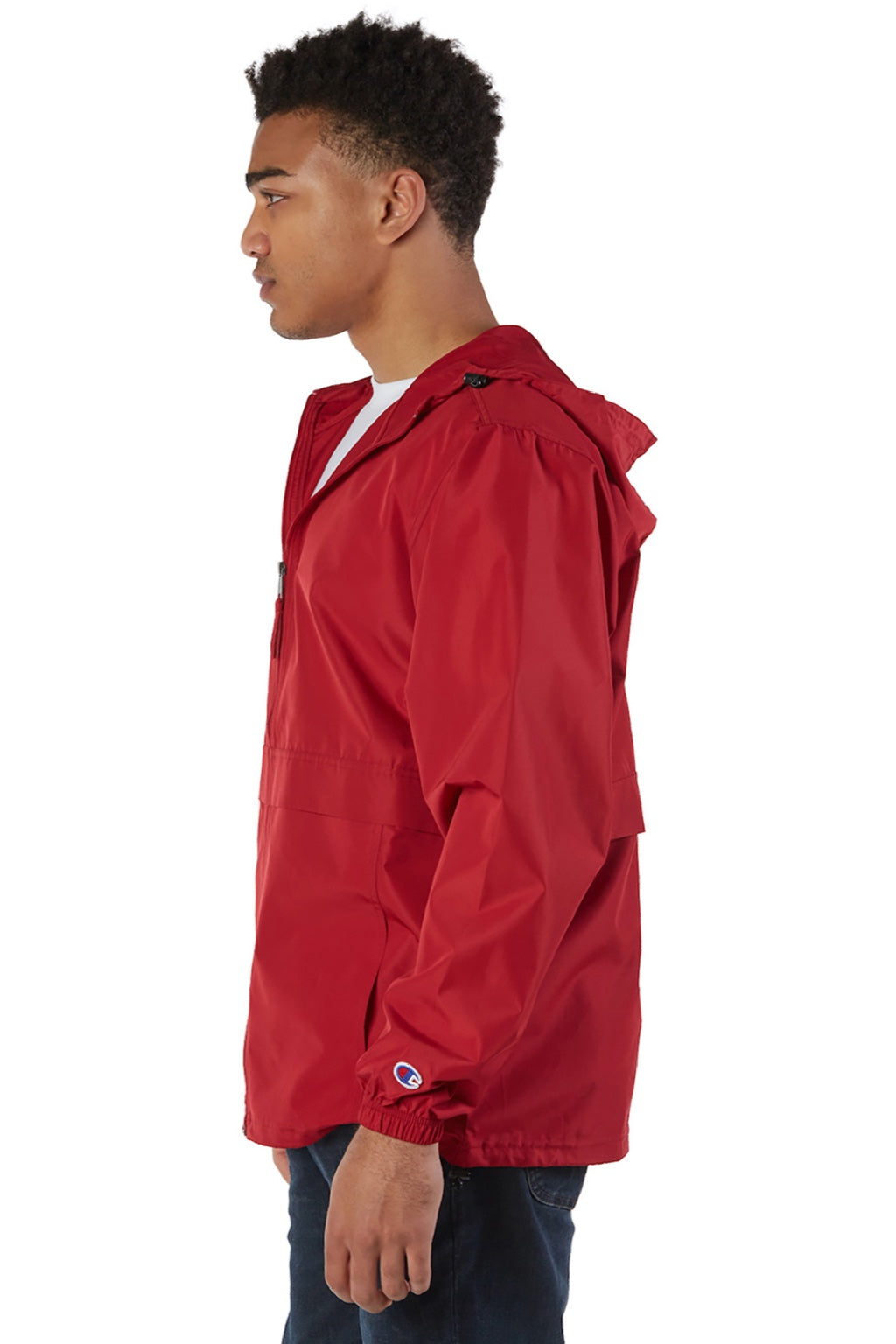 Champion CO125 Mens Wind & Water Resistant Full Zip Hooded Anorak Jacket Scarlet Red Model Side