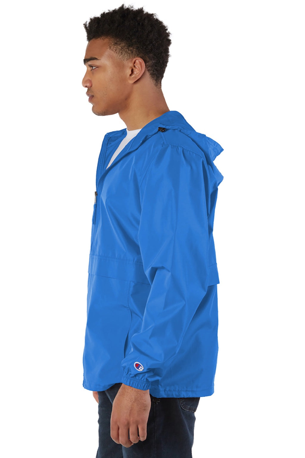 Champion CO125 Mens Wind & Water Resistant Full Zip Hooded Anorak Jacket Royal Blue Model Side