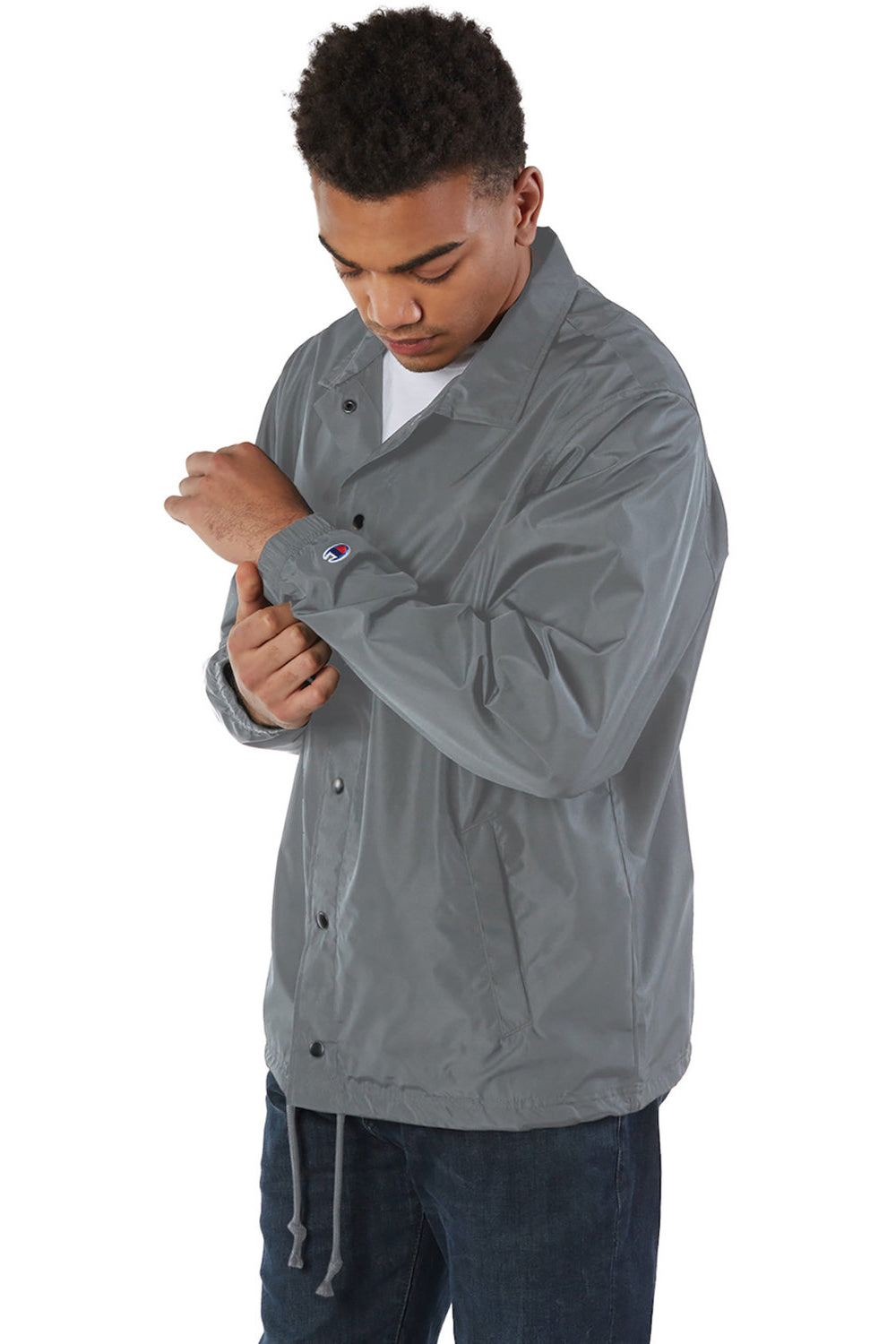 Champion CO126 Mens Wind & Water Resistant Snap Down Coach's Jacket Graphite Grey Model 3q