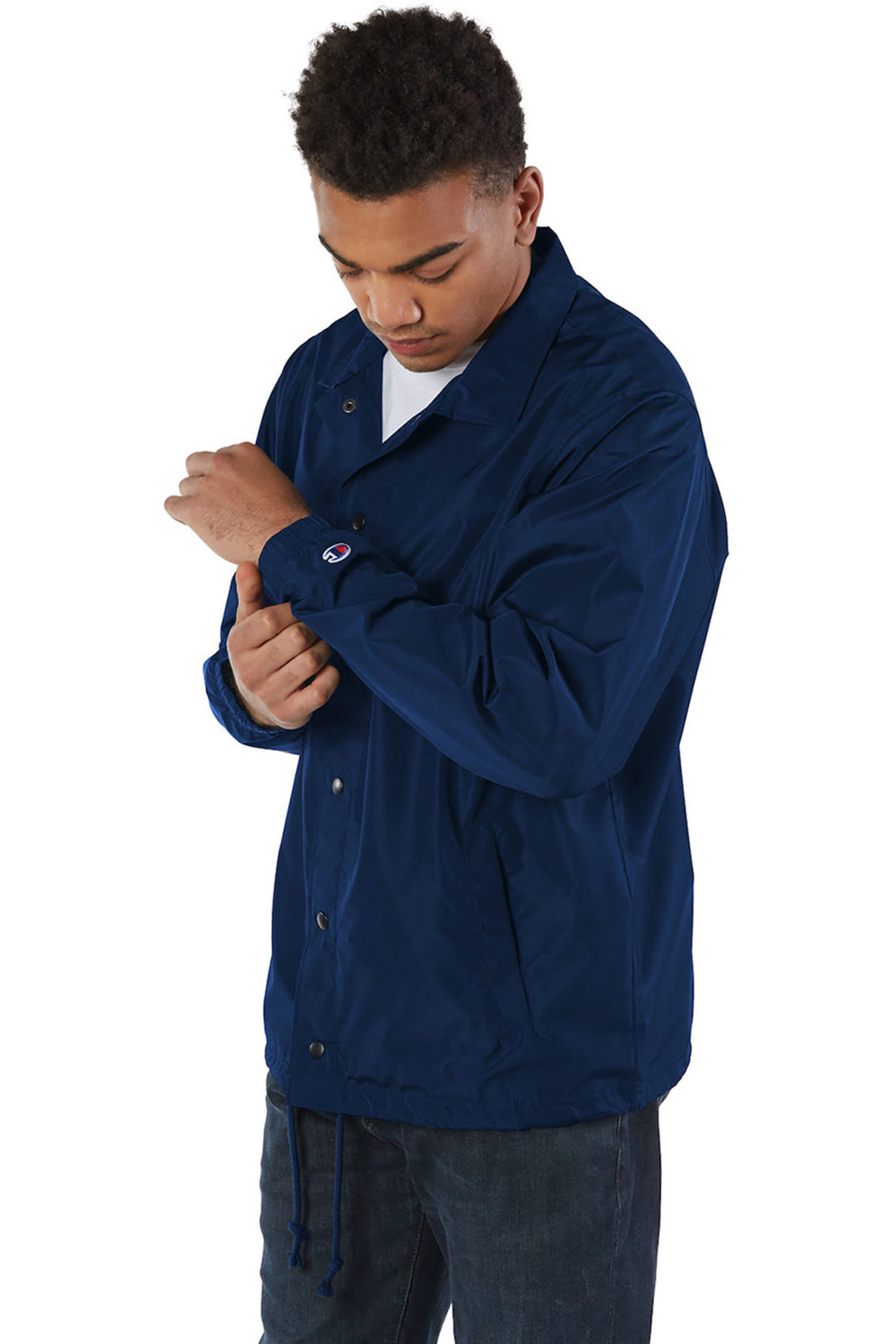 Champion CO126 Mens Wind & Water Resistant Snap Down Coach's Jacket Navy Blue Model 3q