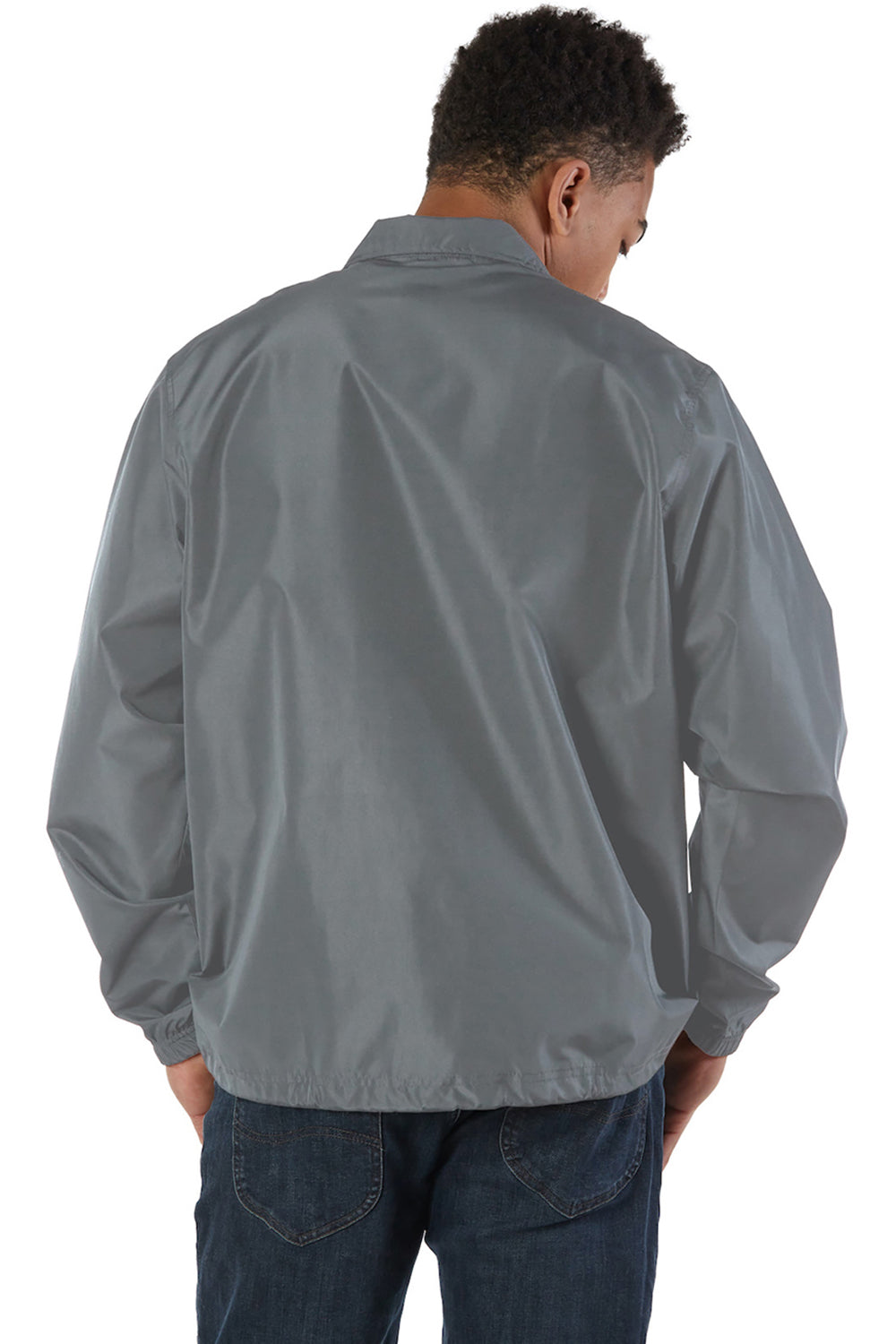 Champion CO126 Mens Wind & Water Resistant Snap Down Coach's Jacket Graphite Grey Model Back