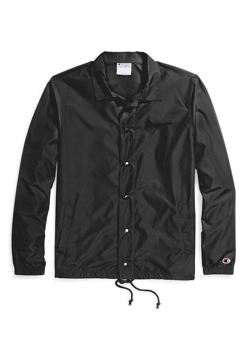 Champion CO126 Mens Wind & Water Resistant Snap Down Coach's Jacket Black Flat Front