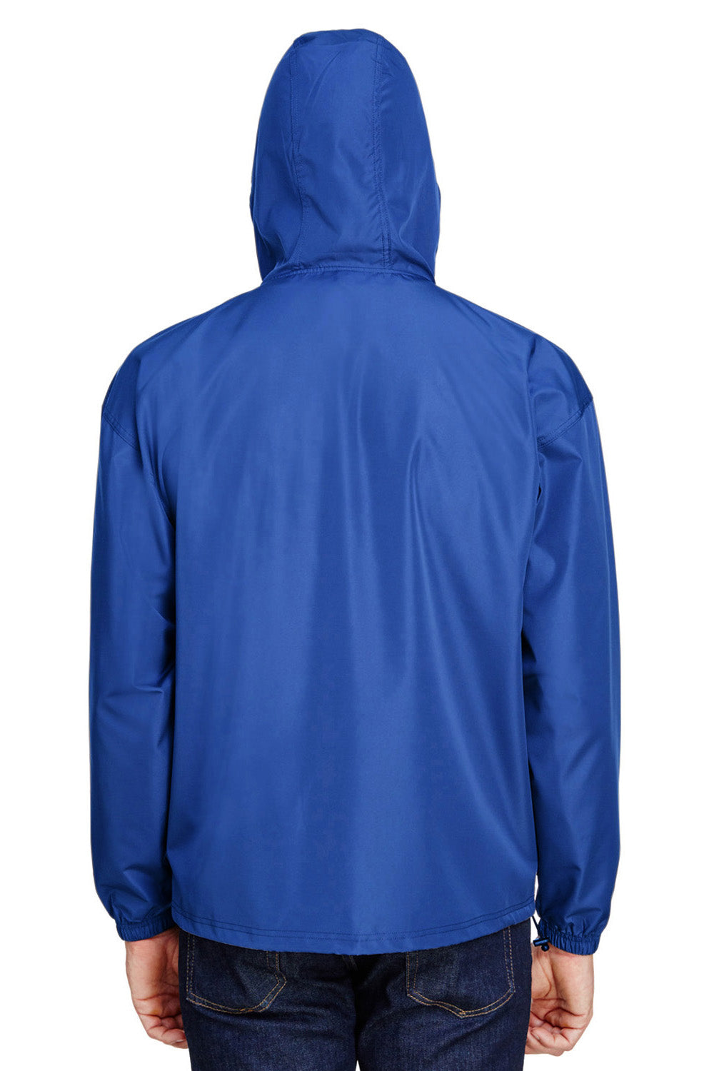 Champion CO200 Mens Packable Wind & Water Resistant Anorak 1/4 Zip Hooded Jacket Athletic Royal Blue Model Back