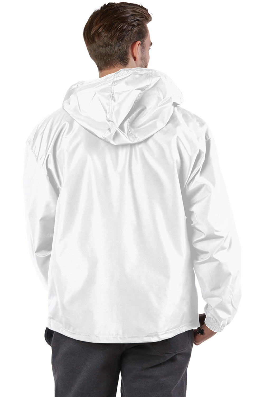 Champion CO200 Mens Packable Wind & Water Resistant Anorak 1/4 Zip Hooded Jacket White Model Back