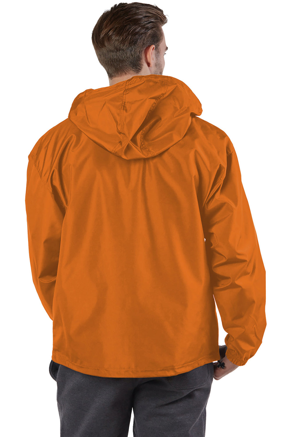 Champion CO200 Mens Packable Wind & Water Resistant Anorak 1/4 Zip Hooded Jacket Orange Model Back