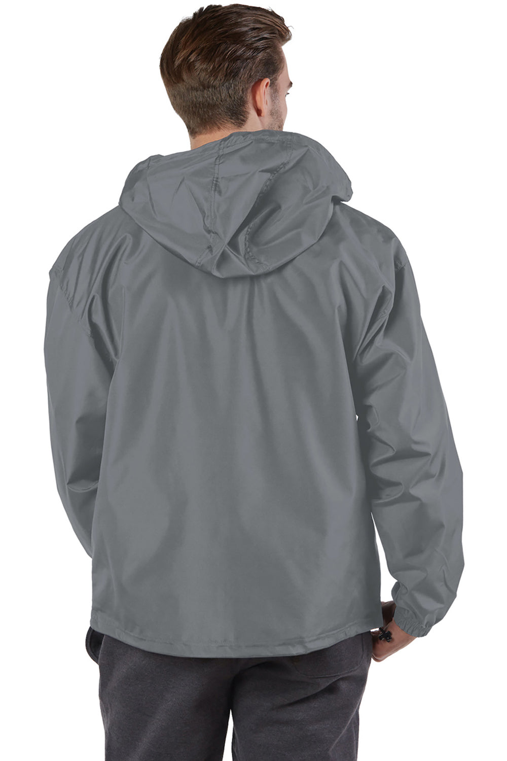 Champion CO200 Mens Packable Wind & Water Resistant Anorak 1/4 Zip Hooded Jacket Graphite Grey Model Back