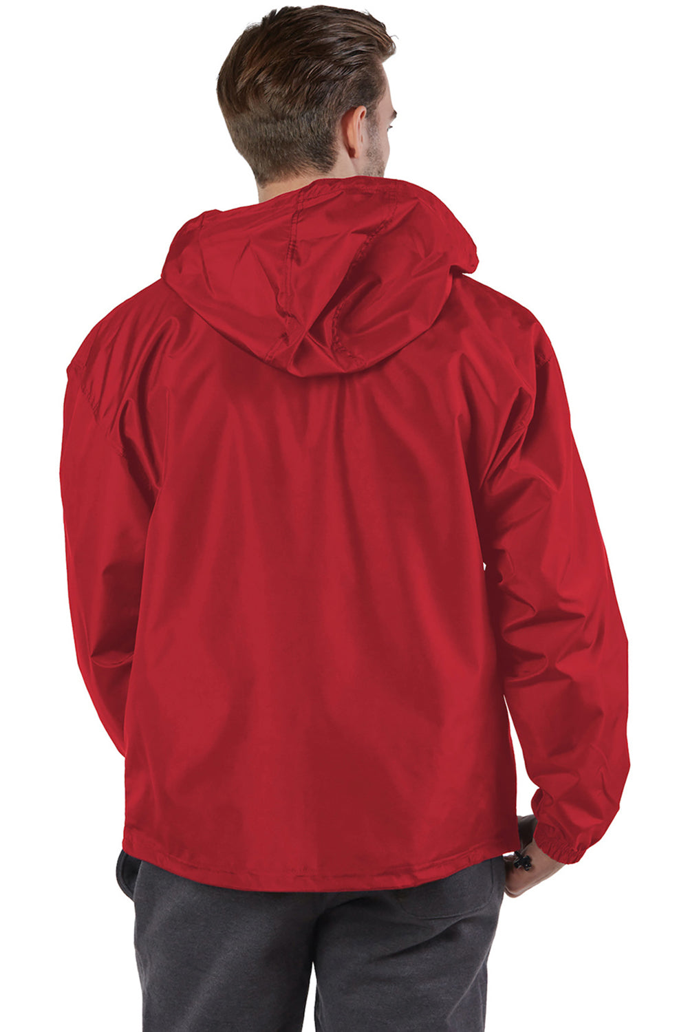 Champion CO200 Mens Packable Wind & Water Resistant Anorak 1/4 Zip Hooded Jacket Scarlet Red Model Back