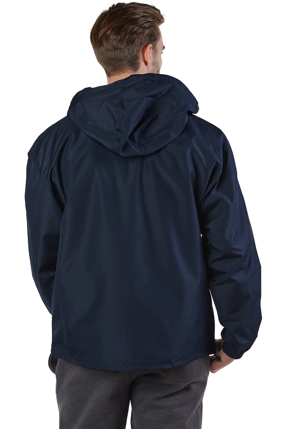 Champion CO200 Mens Packable Wind & Water Resistant Anorak 1/4 Zip Hooded Jacket Navy Blue Model Back