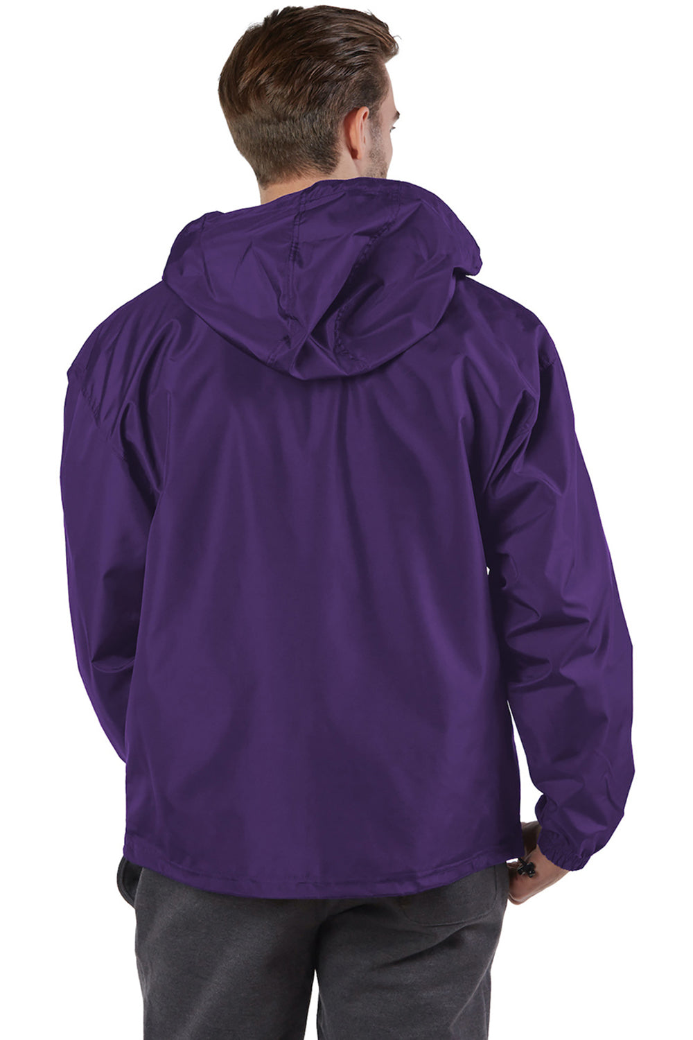 Champion CO200 Mens Packable Wind & Water Resistant Anorak 1/4 Zip Hooded Jacket Ravens Purple Model Back