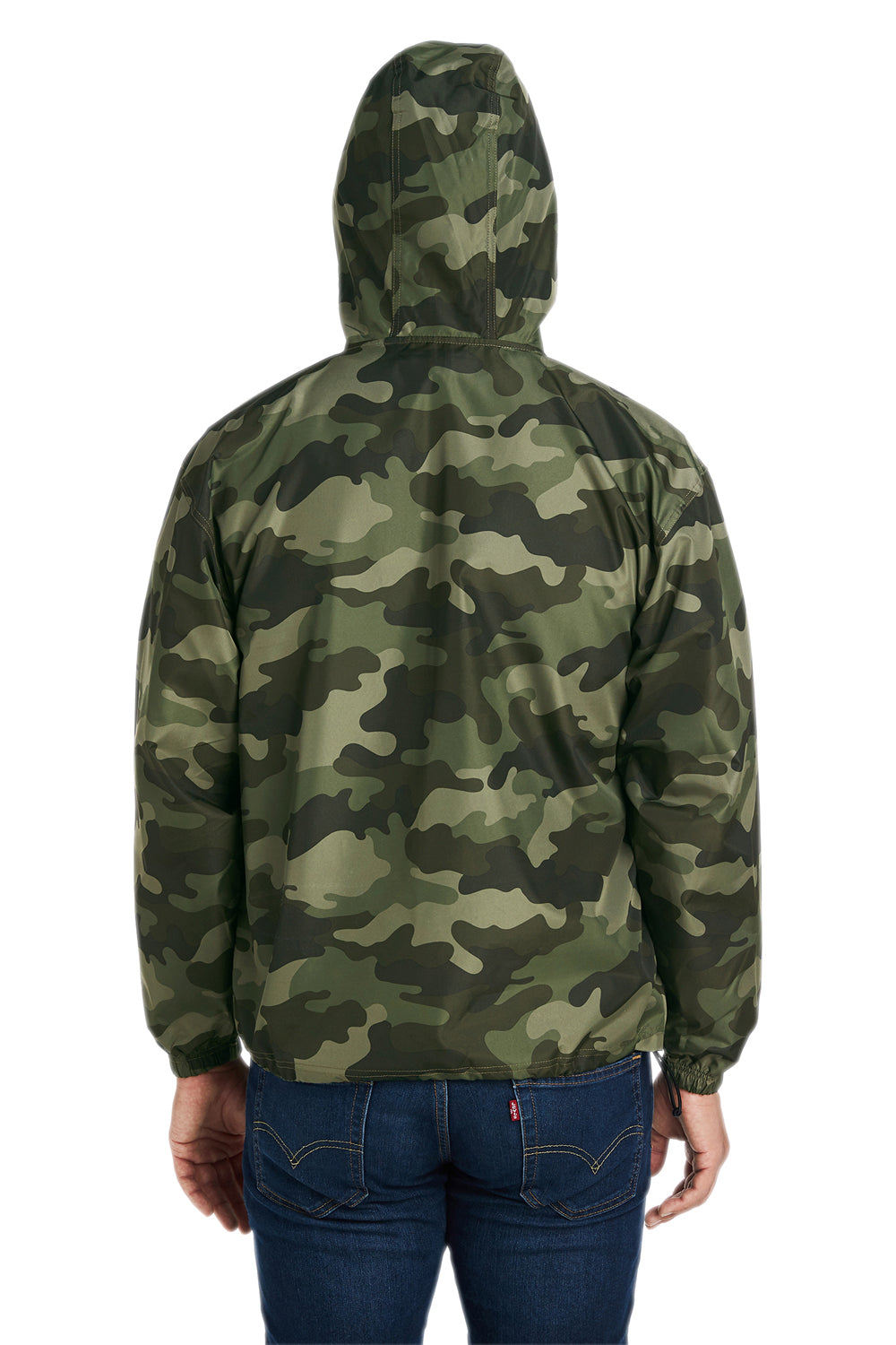 Champion CO200 Mens Packable Wind & Water Resistant Anorak 1/4 Zip Hooded Jacket Olive Green Camo Model Back