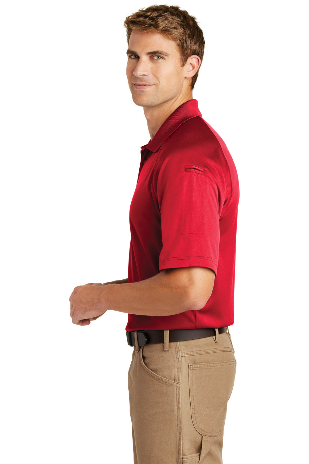 CornerStone CS410/TLCS410 Mens Select Tactical Moisture Wicking Short Sleeve Polo Shirt Red Model Side