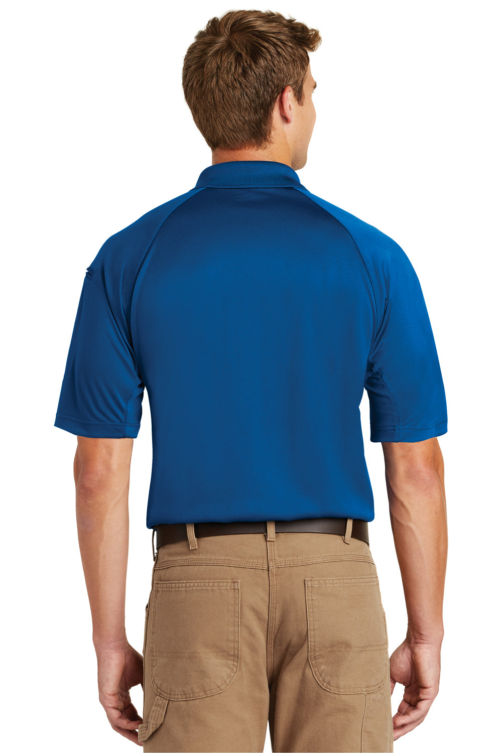 CornerStone CS410/TLCS410 Mens Select Tactical Moisture Wicking Short Sleeve Polo Shirt Royal Blue Model Back