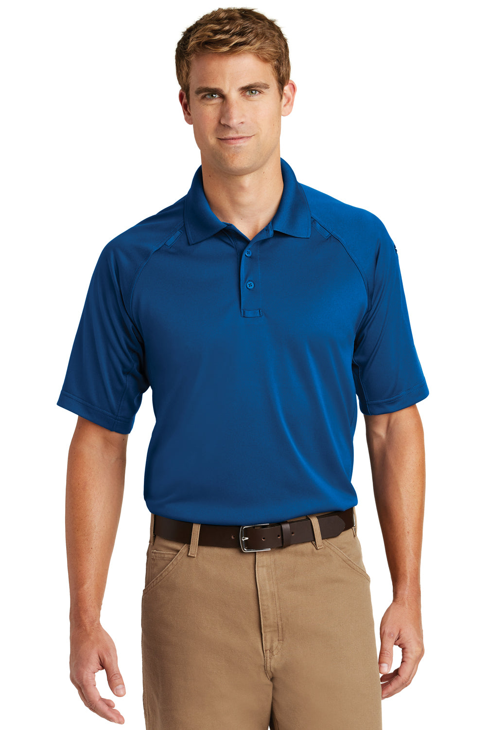 CornerStone CS410/TLCS410 Mens Select Tactical Moisture Wicking Short Sleeve Polo Shirt Royal Blue Model Front