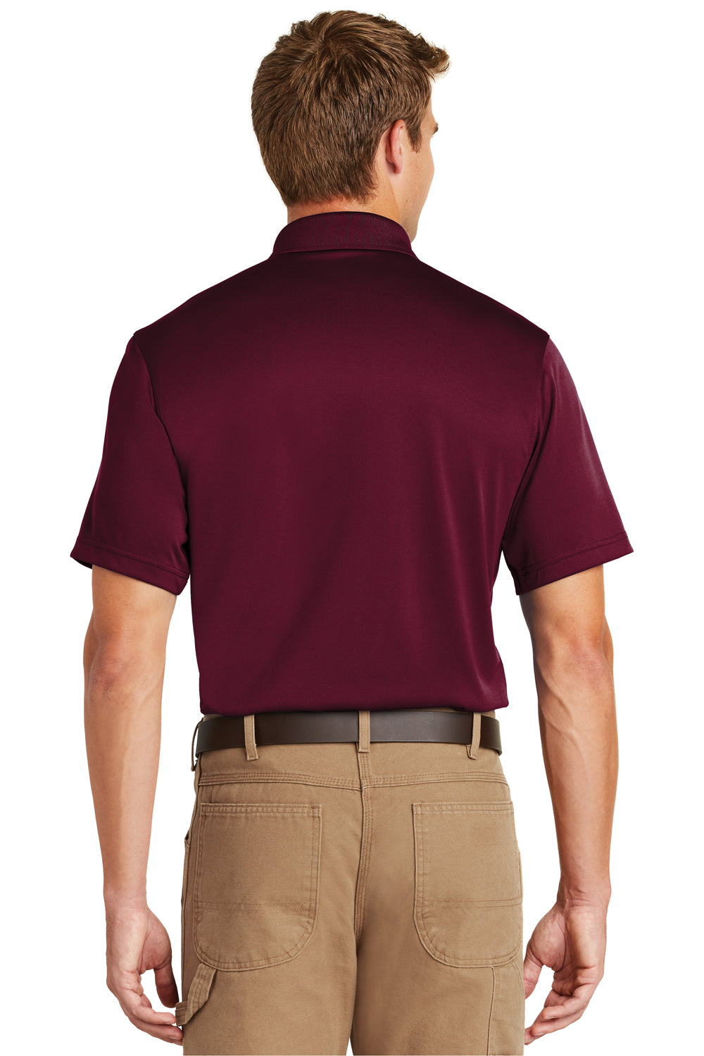 CornerStone CS412/TLCS412 Mens Select Moisture Wicking Short Sleeve Polo Shirt Maroon Model Back