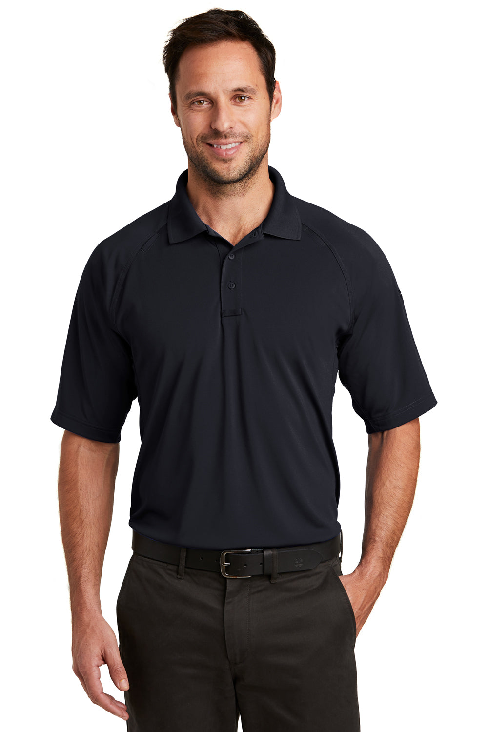 CornerStone CS420 Mens Select Tactical Moisture Wicking Short Sleeve Polo Shirt Dark Navy Blue Model Front