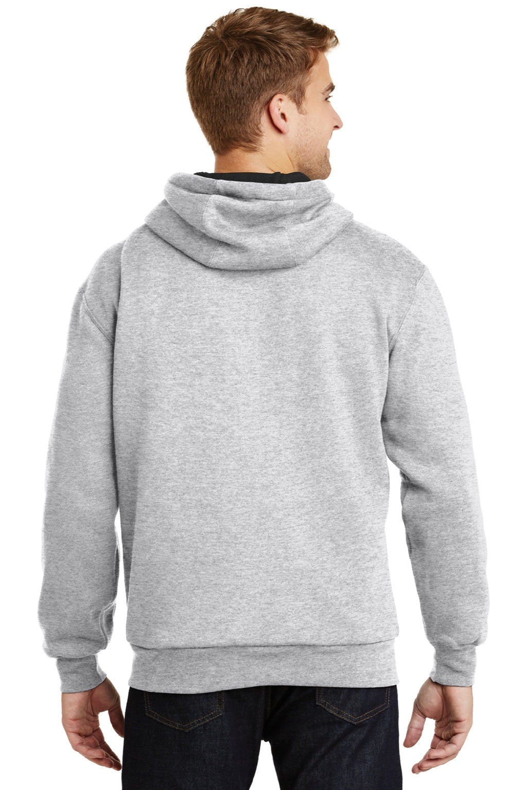 CornerStone CS620 Mens Full Zip Hooded Sweatshirt Hoodie w/ Pockets Heather Grey Model Back