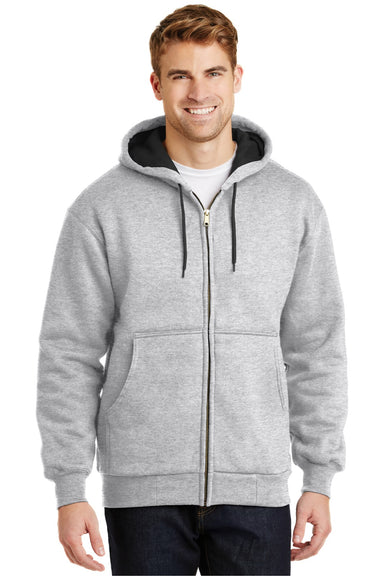 CornerStone CS620 Mens Full Zip Hooded Sweatshirt Hoodie w/ Pockets Heather Grey Model Front