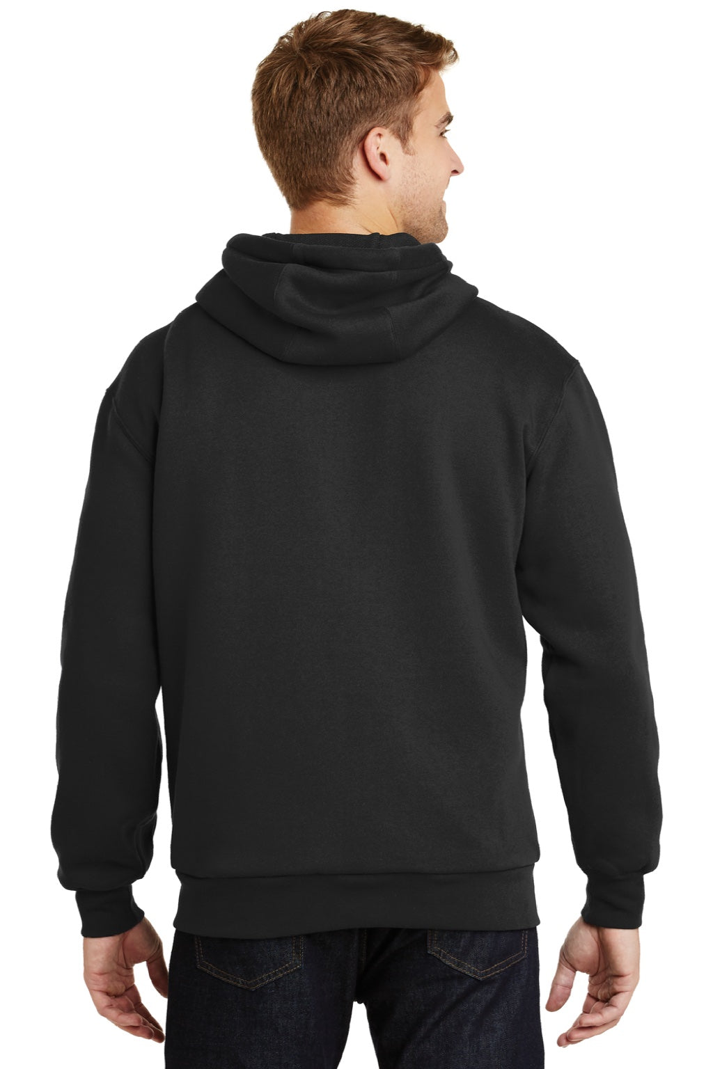 CornerStone CS620 Mens Full Zip Hooded Sweatshirt Hoodie w/ Pockets Black Model Back